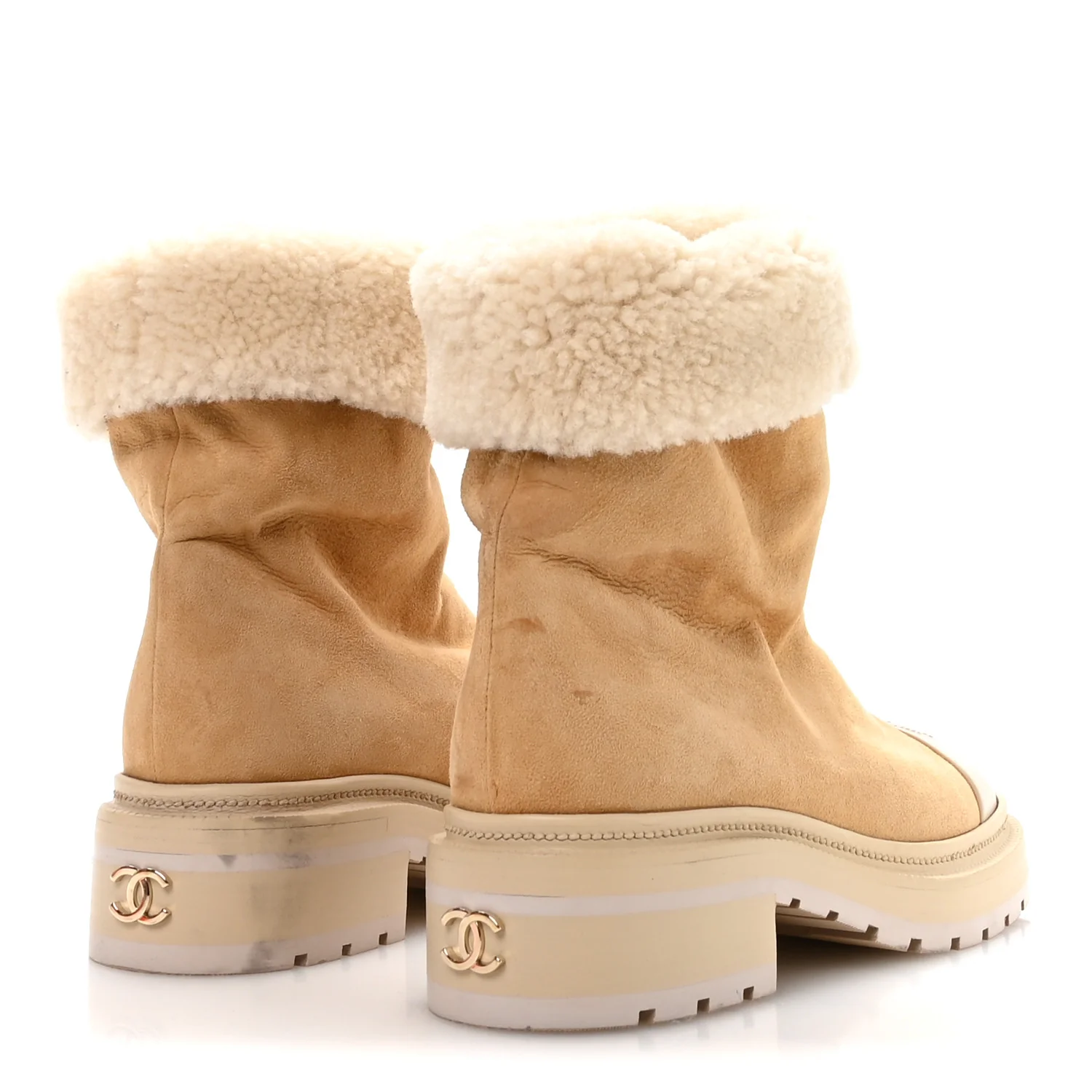 Suede Shearling Cap Toe Short Boots 38 Beige - Image 5