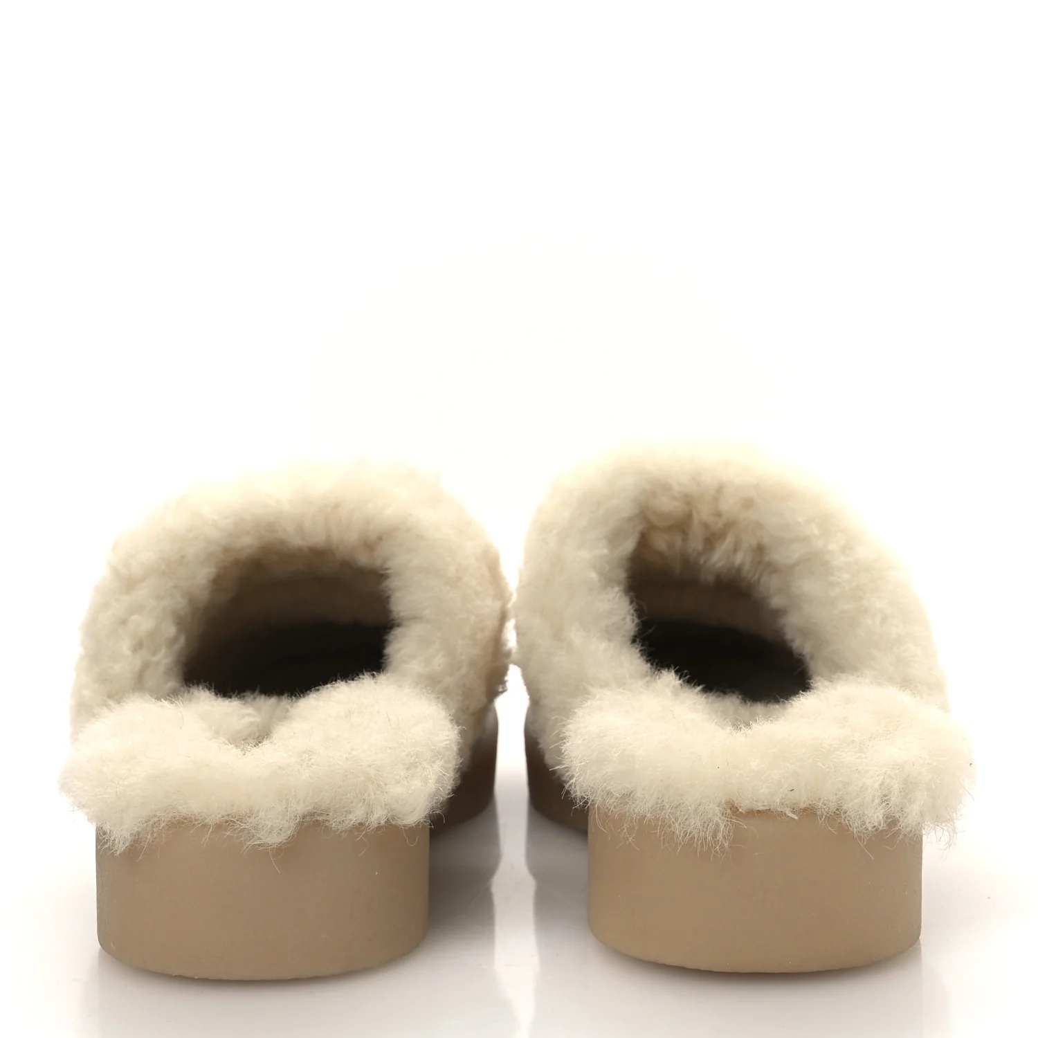 Suede Shearling CC Cap Toe Mules 38.5 Beige Black - Image 6