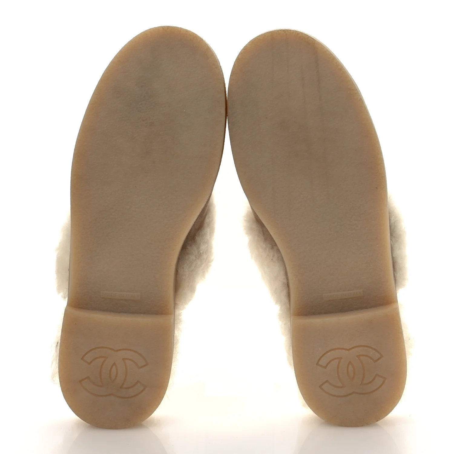 Suede Shearling CC Cap Toe Mules 38.5 Beige Black - Image 7