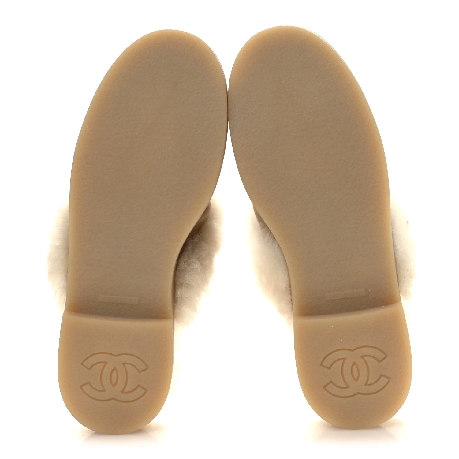 Suede Shearling CC Cap Toe Mules 39 Beige Black - Image 7
