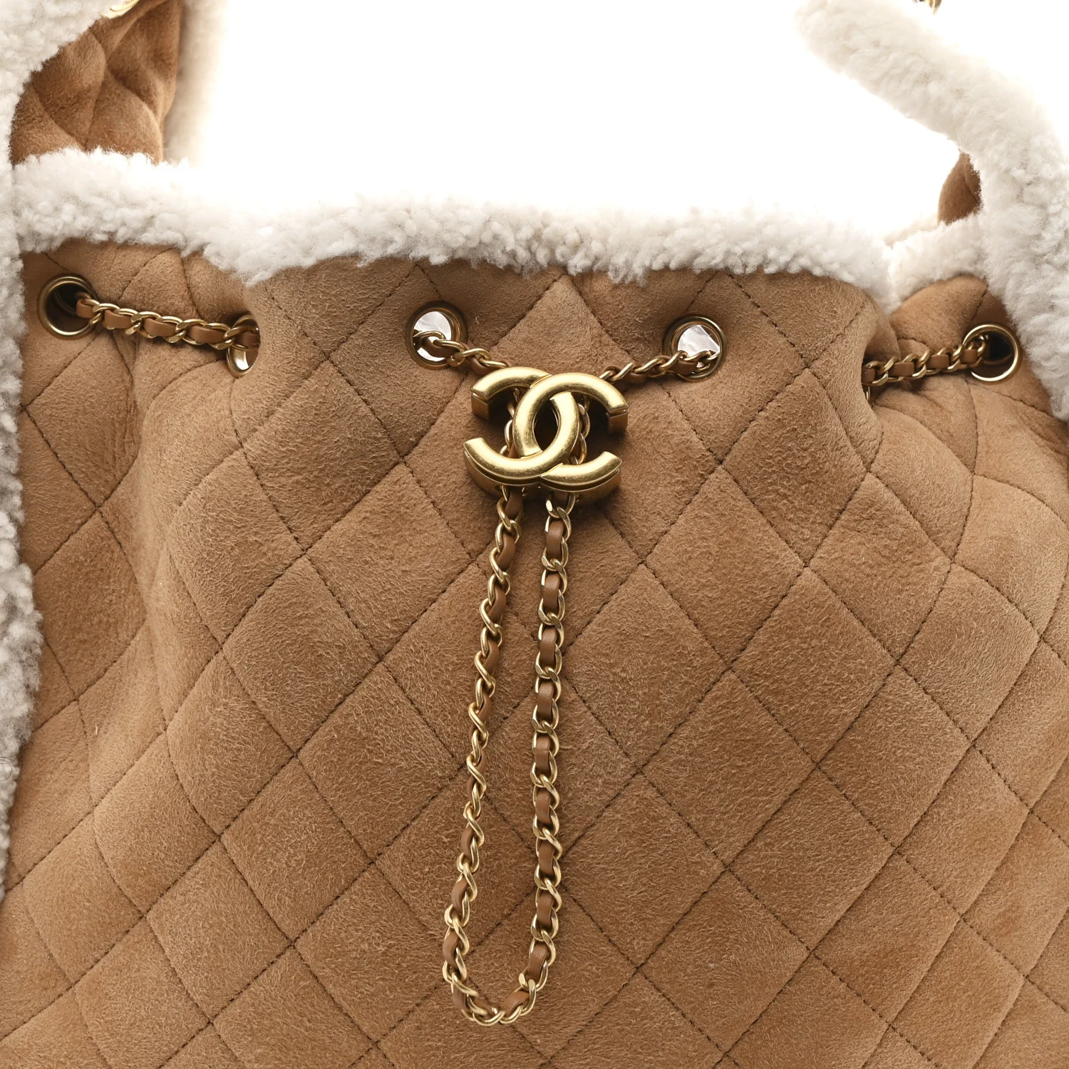 Suede Shearling Quilted Medium Chanel 25 Handbag Beige Natural - Image 10