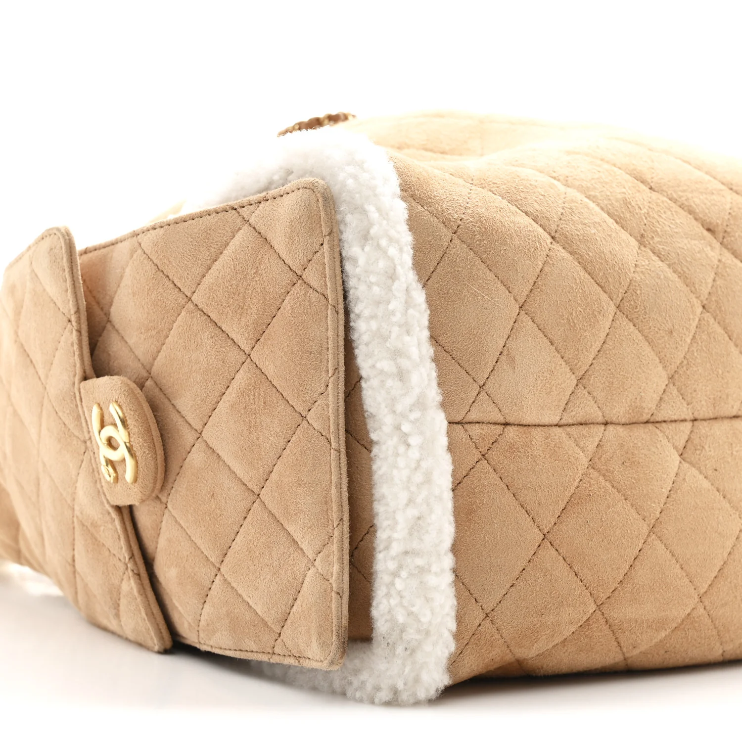 Suede Shearling Quilted Medium Chanel 25 Handbag Beige Natural - Image 11