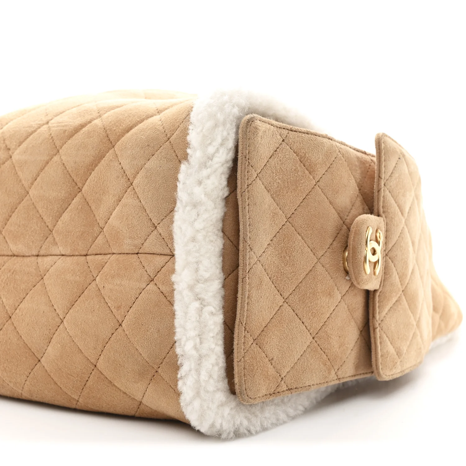 Suede Shearling Quilted Medium Chanel 25 Handbag Beige Natural - Image 12