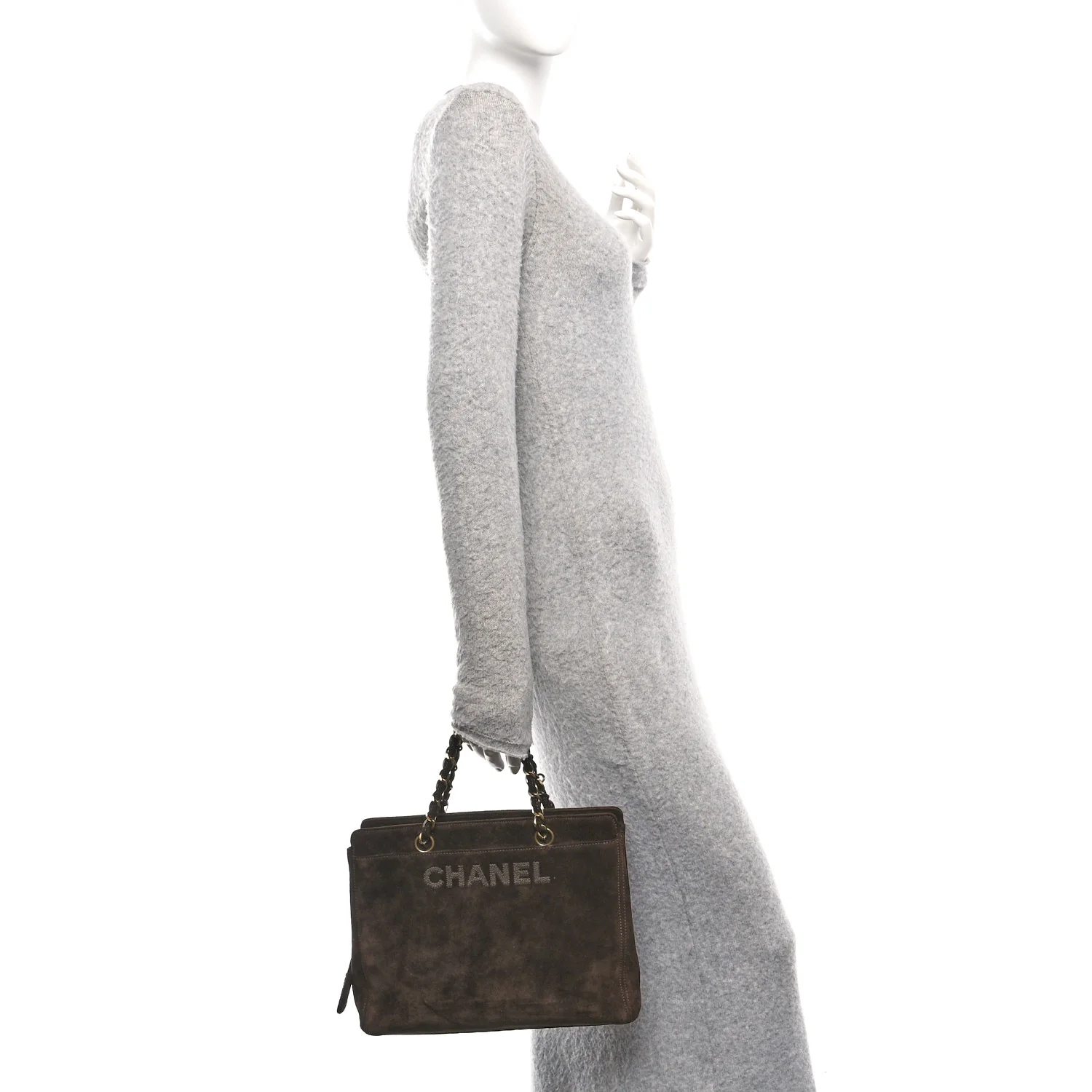 Suede Shopping Chain Tote Brown - Image 2