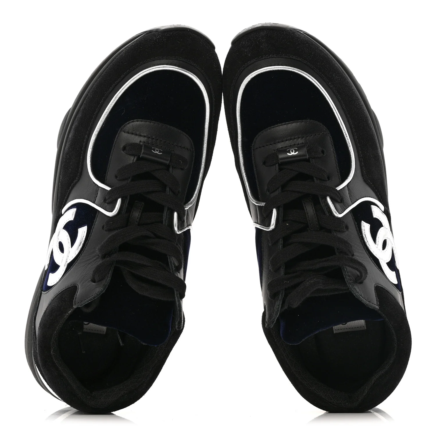 Suede Velvet Lambskin Mens CC Sneakers 44 Black Blue Silver - Image 2