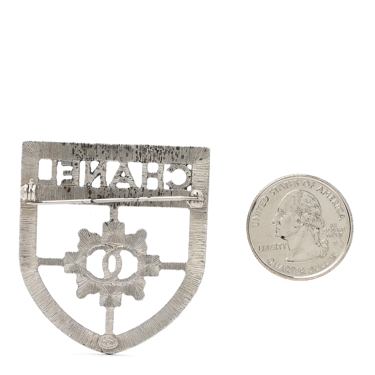 Swarovski Baguette Crystal CC Shield Brooch Silver - Image 2