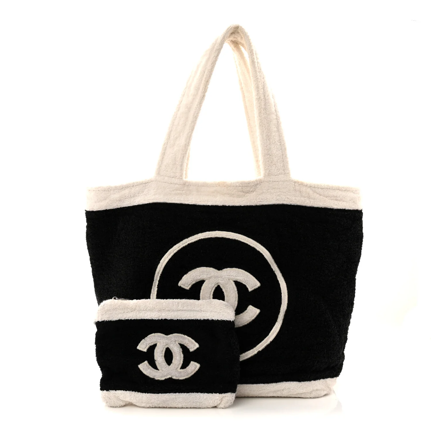 Terry Cotton CC Beach Tote Towel Set Black White - Image 3