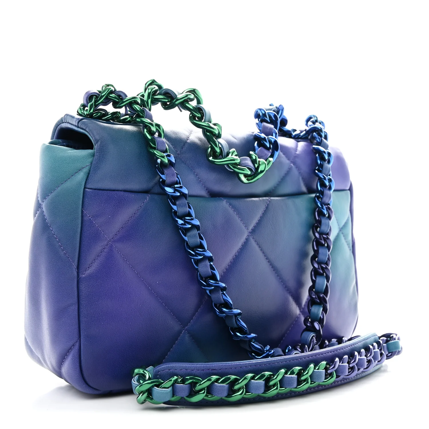 Tie Dye Calfskin Quilted Medium Chanel 19 Flap Blue Purple - Image 2