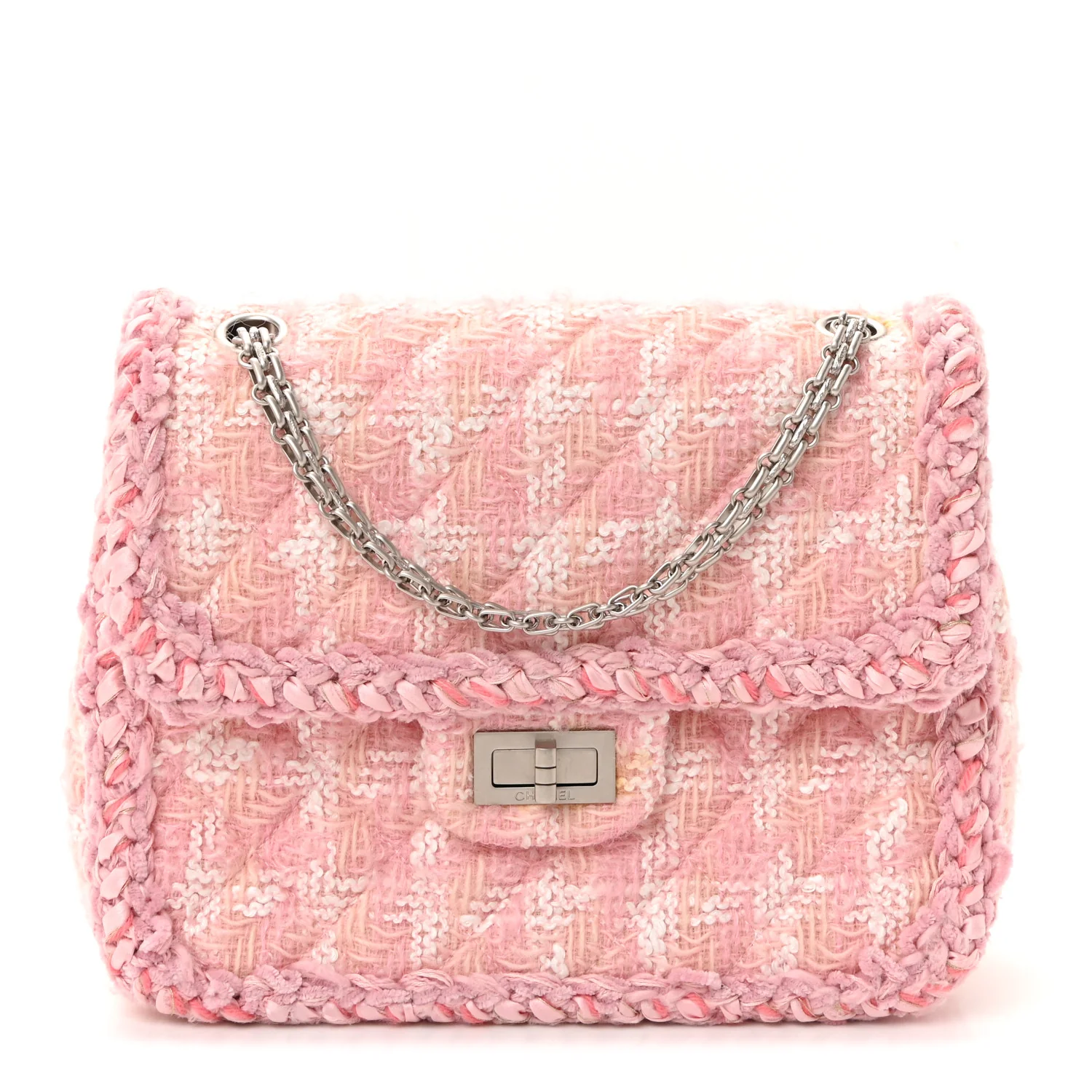 Tweed Braid Mini Reissue Square Flap Pink White