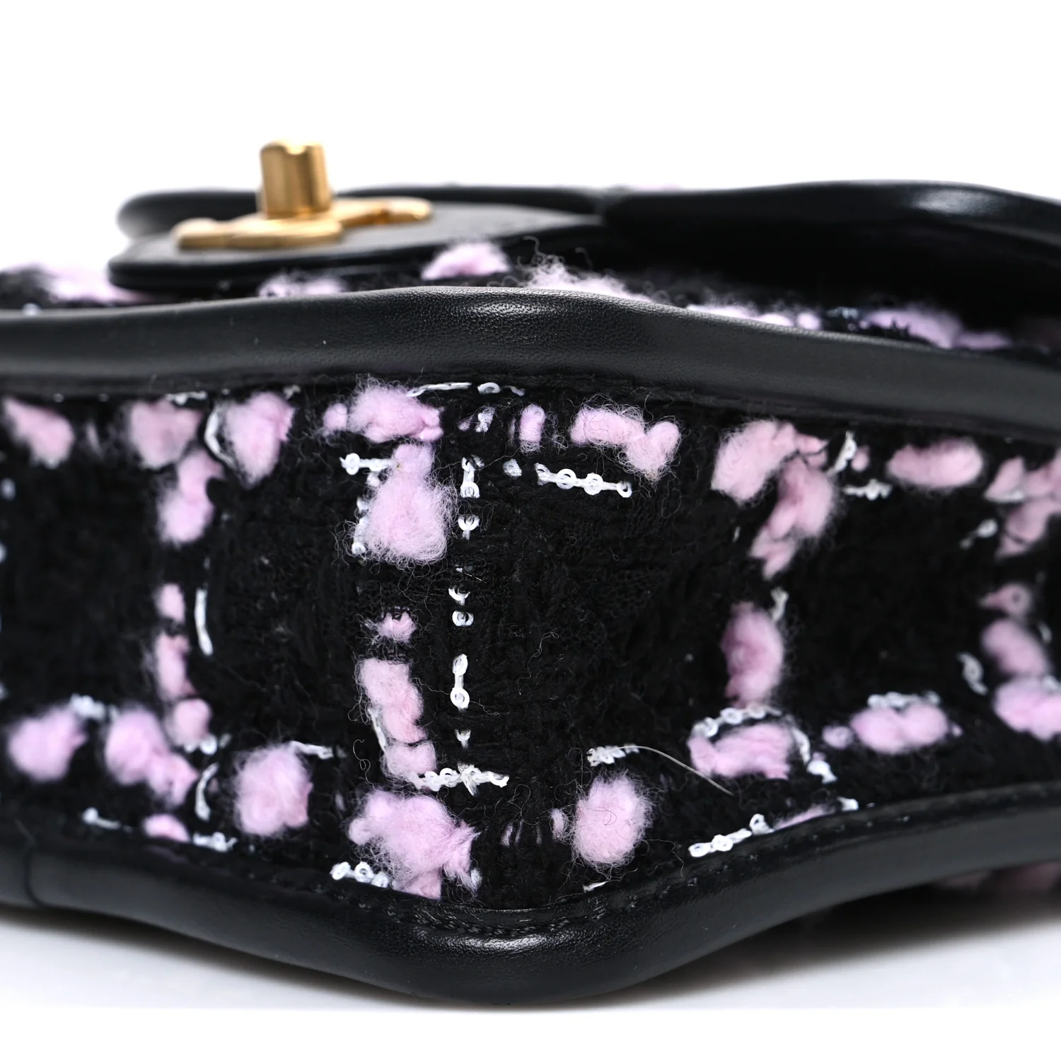 Tweed Calfskin School Memory Mini Top Handle Flap Black Pink White - Image 10
