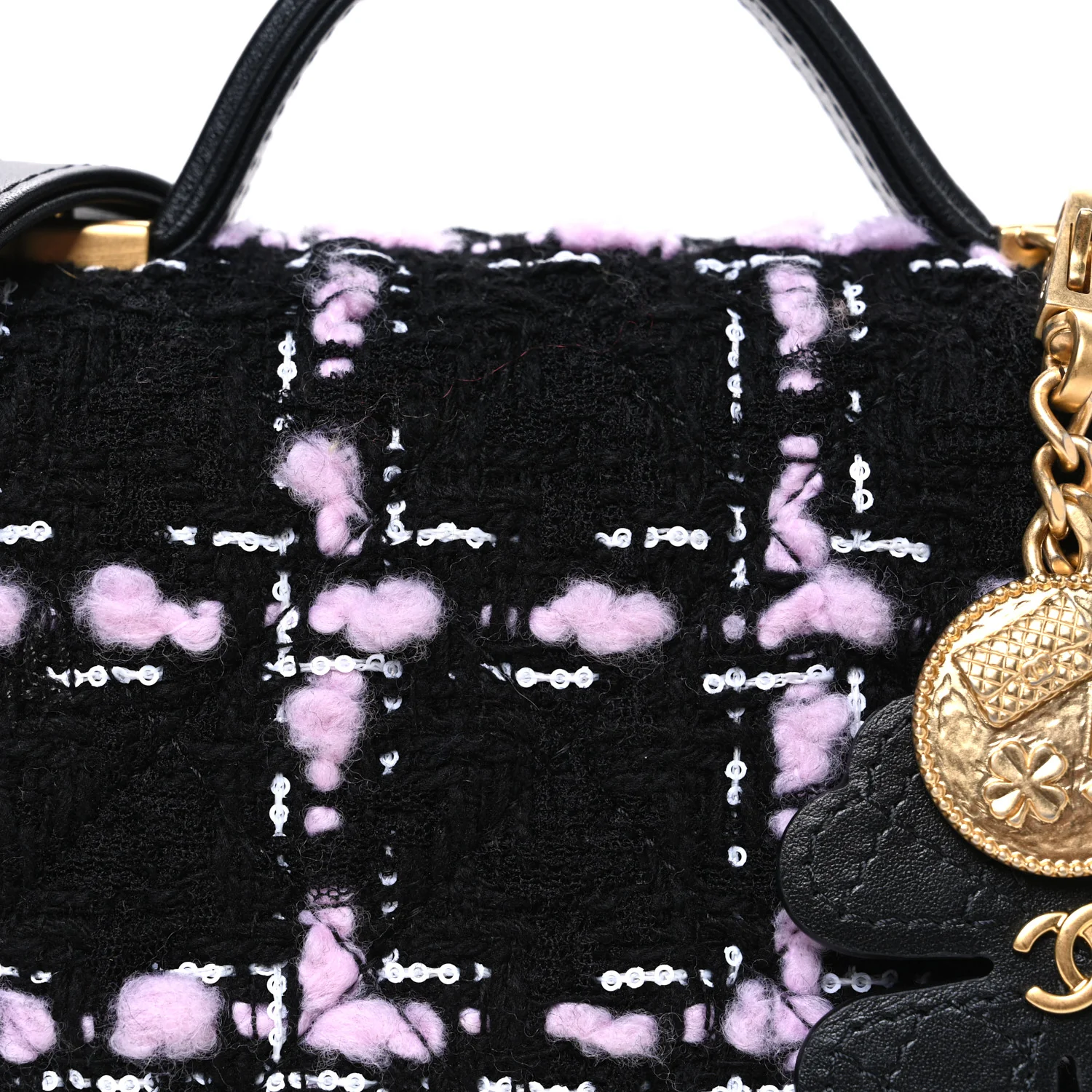 Tweed Calfskin School Memory Mini Top Handle Flap Black Pink White - Image 8