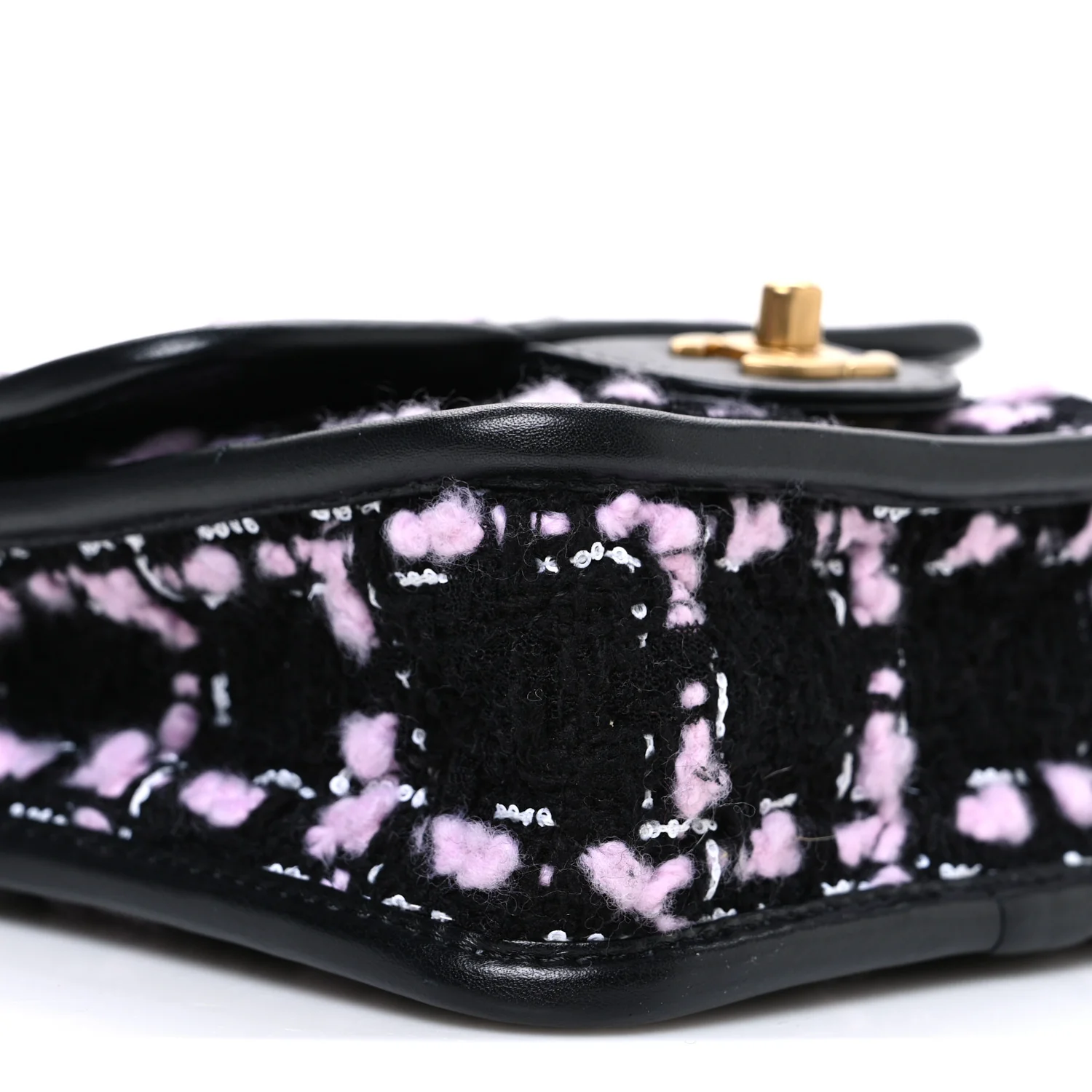 Tweed Calfskin School Memory Mini Top Handle Flap Black Pink White - Image 9