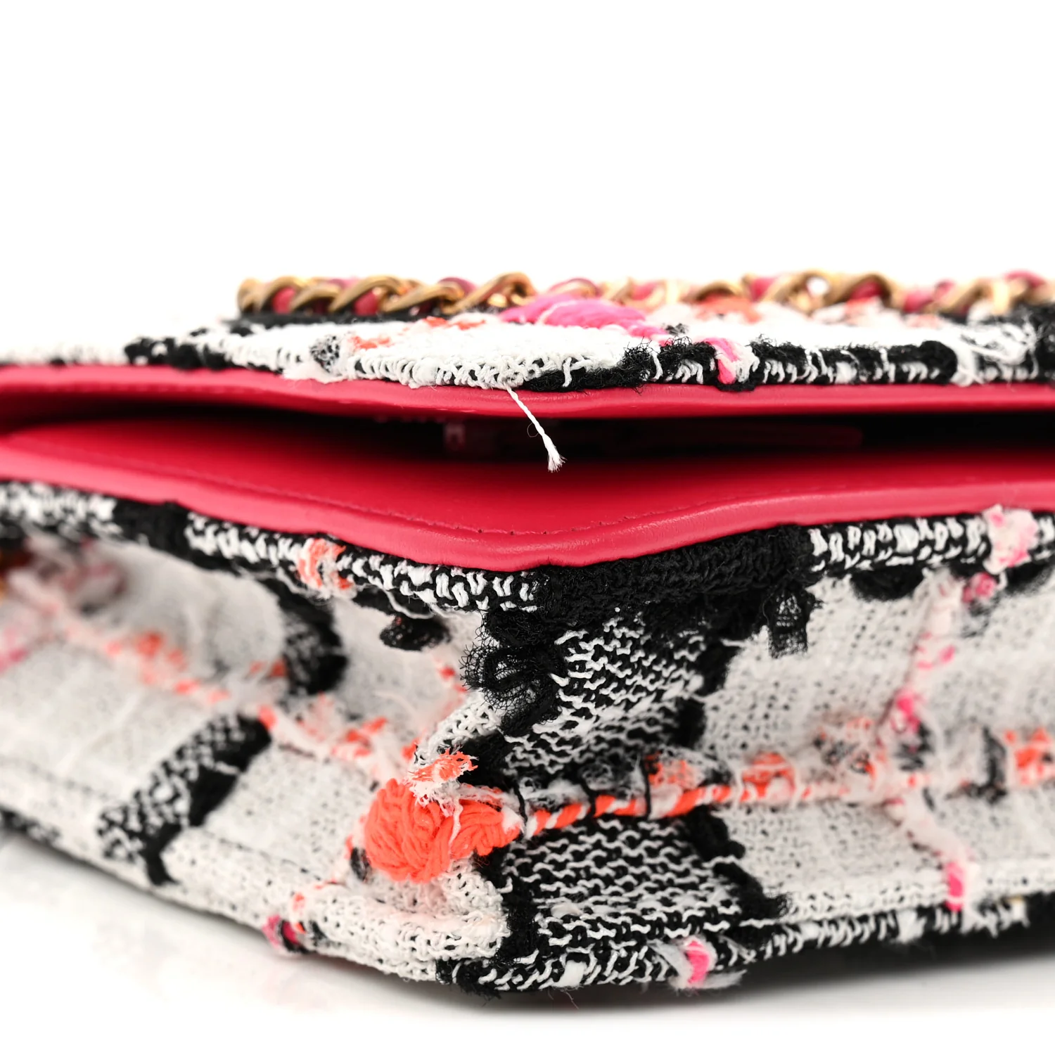 Tweed Calfskin Signe Wallet On Chain WOC Black Pink Orange - Image 10