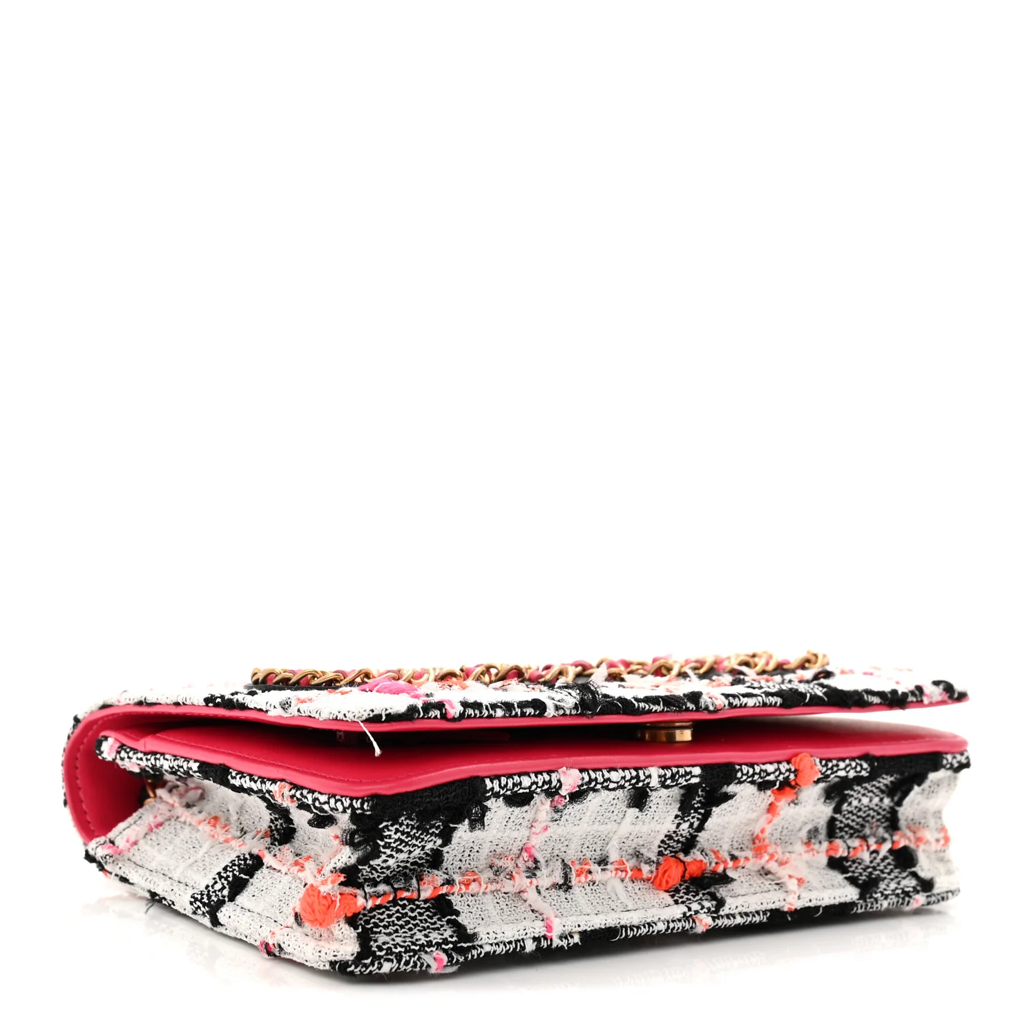 Tweed Calfskin Signe Wallet On Chain WOC Black Pink Orange - Image 4
