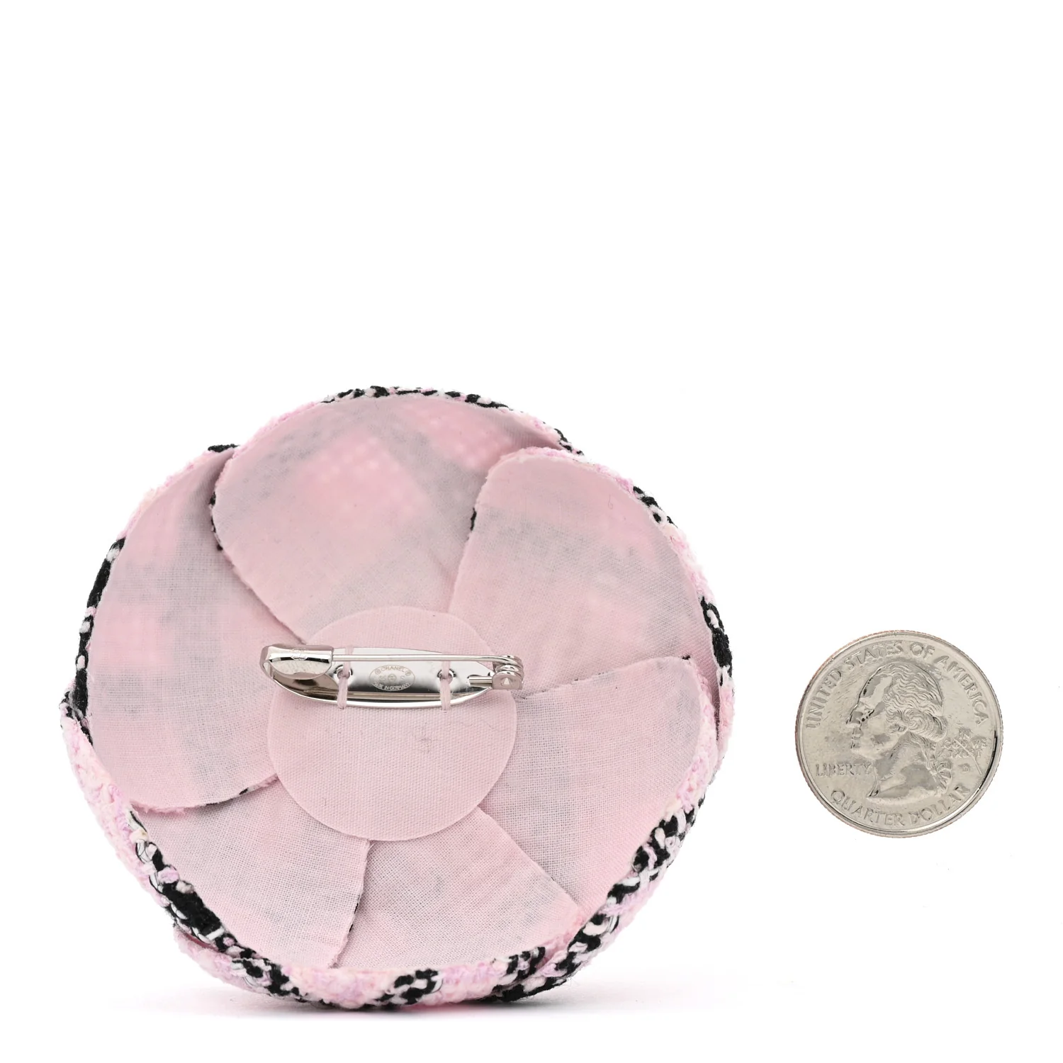 Tweed Camellia Brooch Pink Black - Image 2