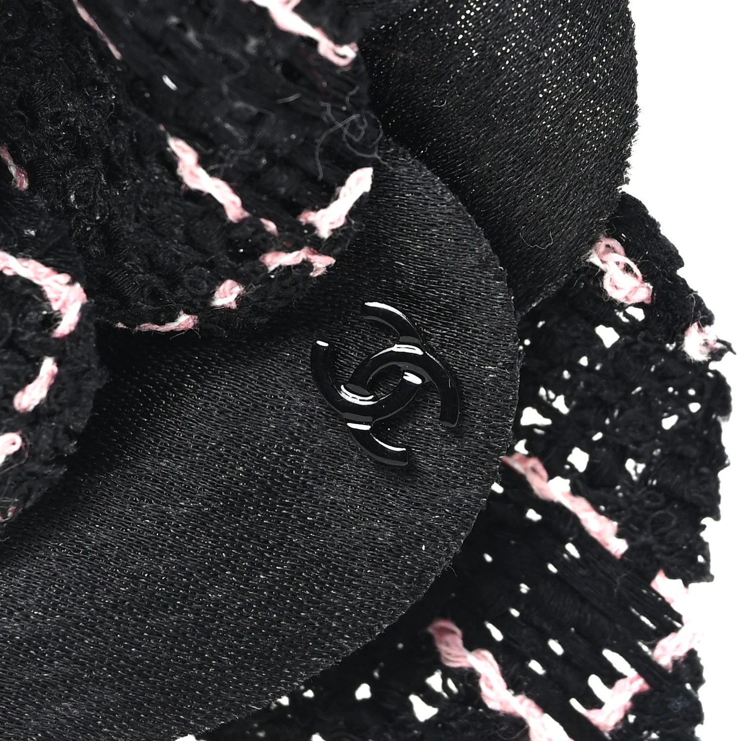 Tweed Camellia Pin Brooch Black Pink - Image 3