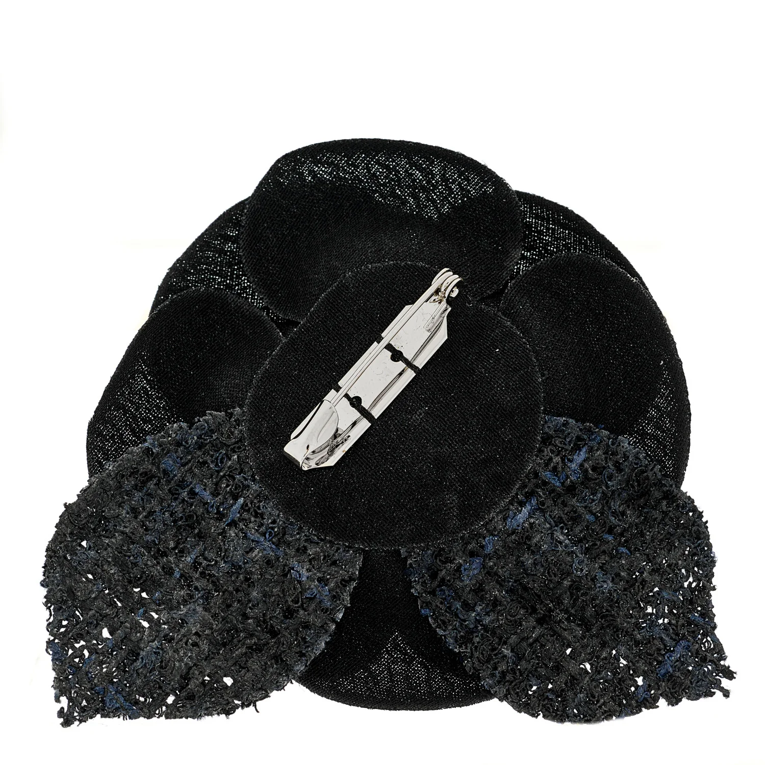 Tweed Fabric Camellia Pin Brooch 115/46 Navy Blue Black - Image 3