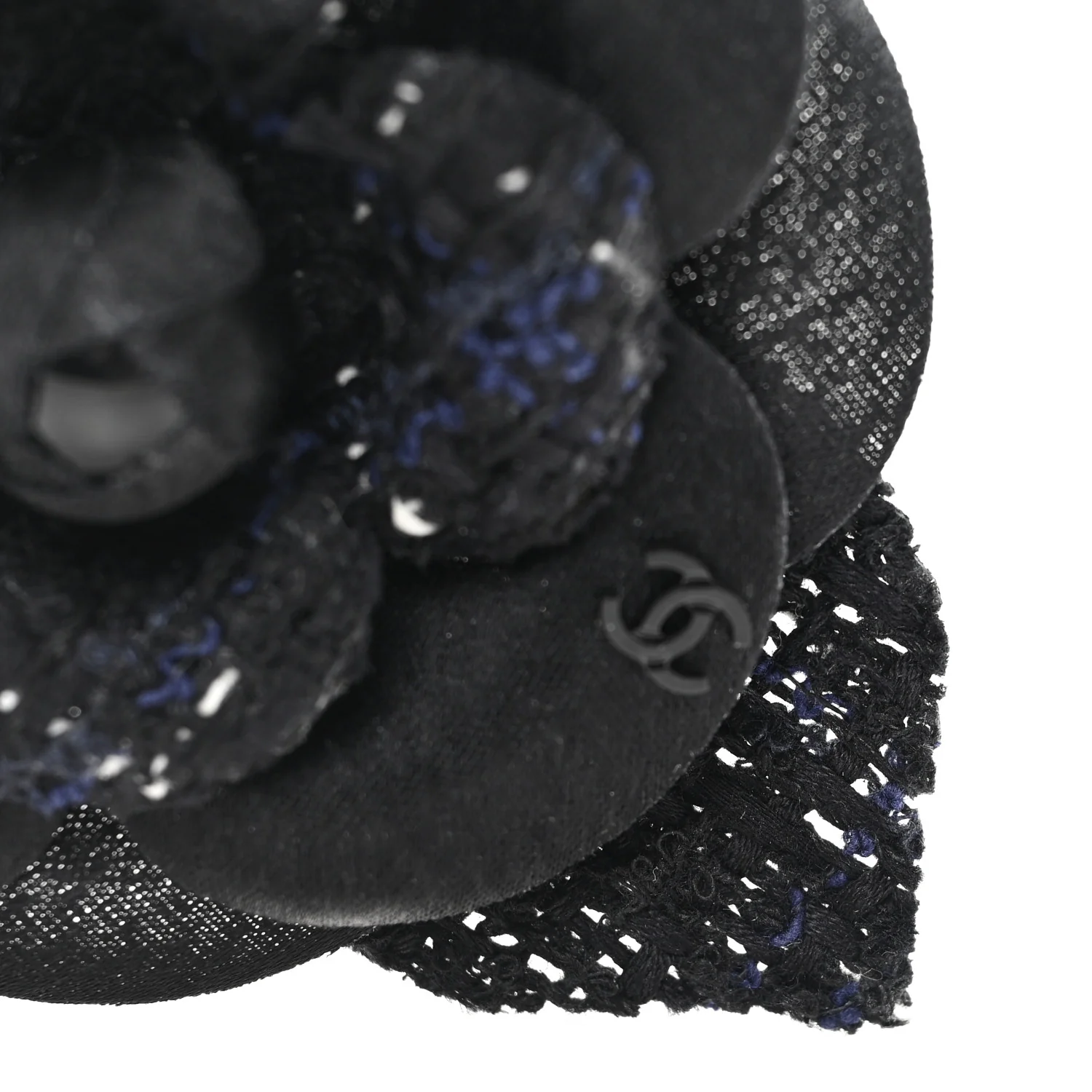Tweed Fabric Camellia Pin Brooch Black - Image 3
