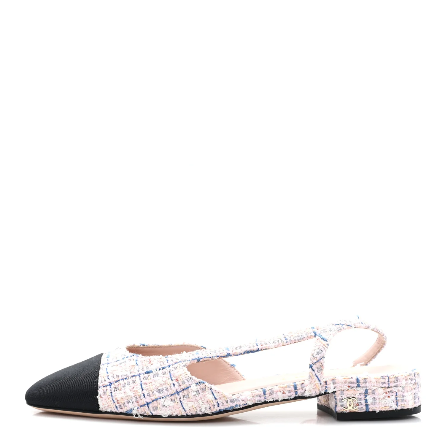 Tweed Grosgrain Cap Toe CC Slingback Flat 38.5 Pink Multicolor