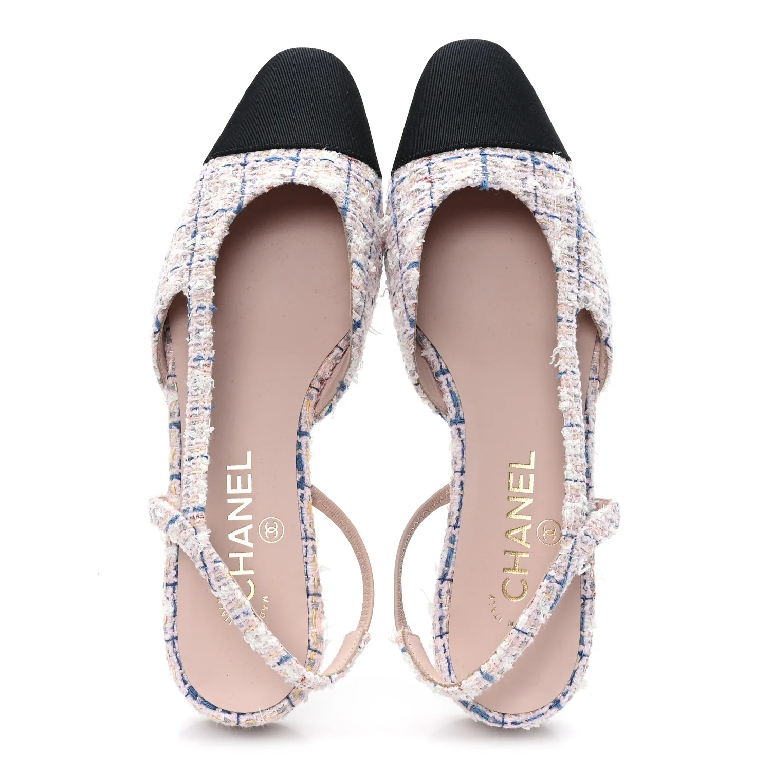 Tweed Grosgrain Cap Toe CC Slingback Flat 38.5 Pink Multicolor - Image 2