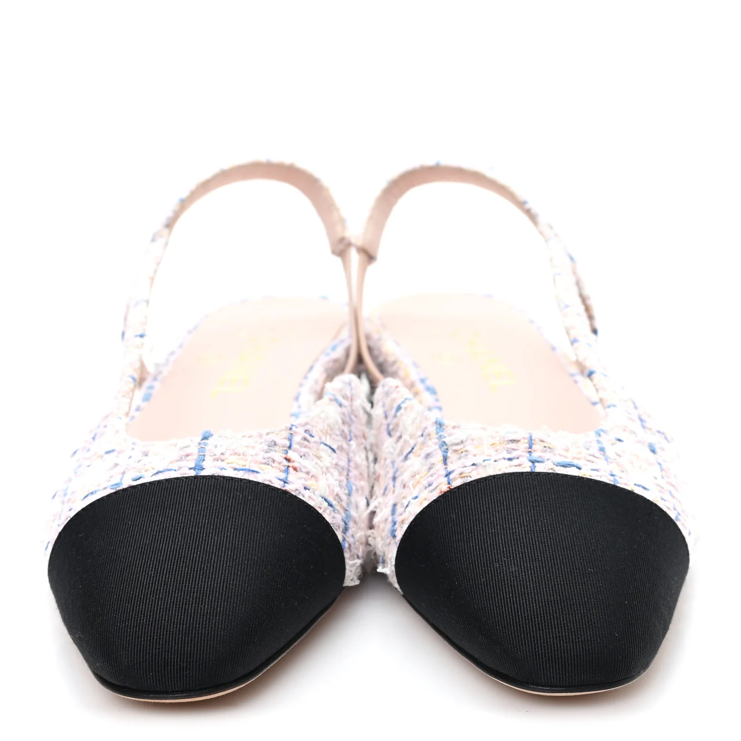 Tweed Grosgrain Cap Toe CC Slingback Flat 38.5 Pink Multicolor - Image 3