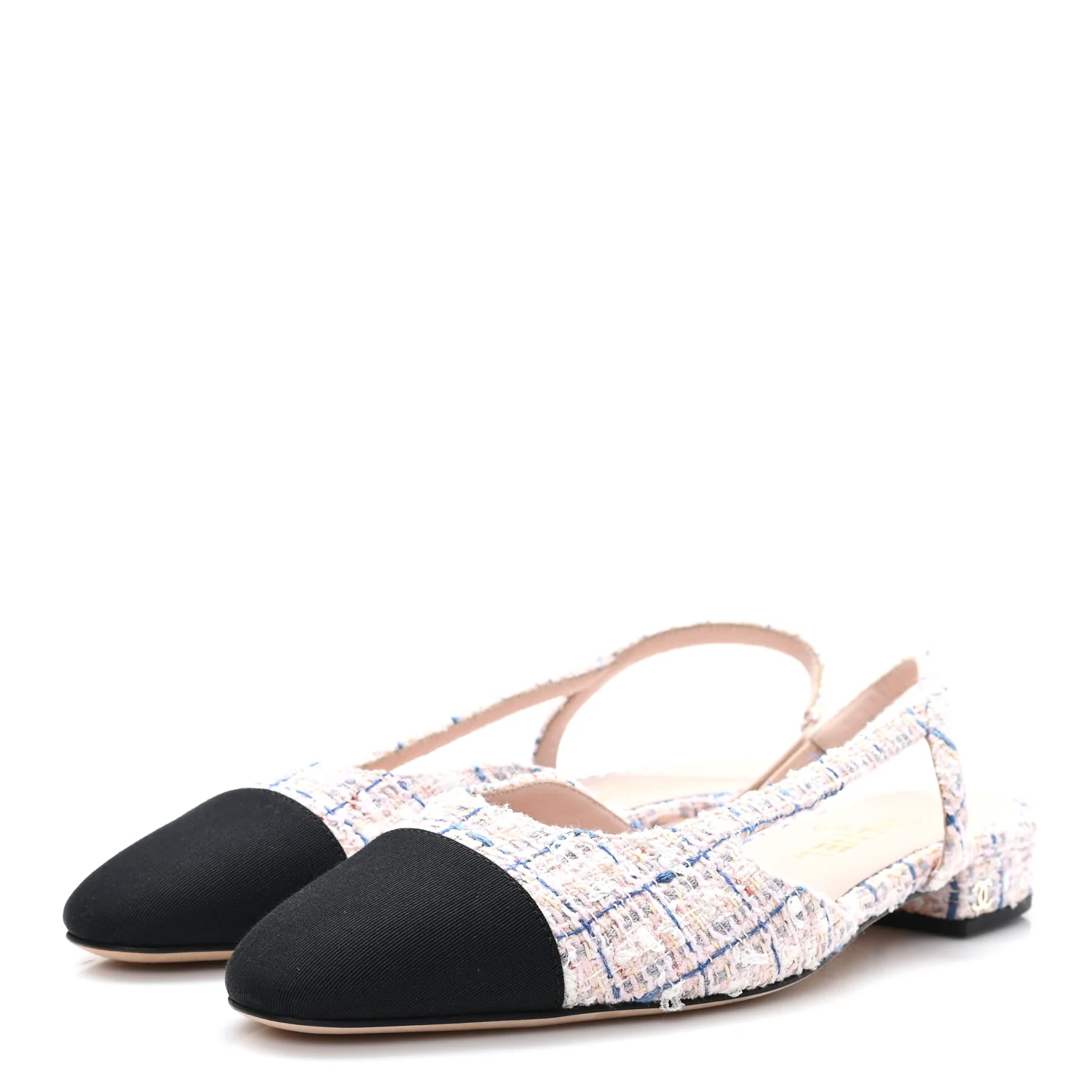 Tweed Grosgrain Cap Toe CC Slingback Flat 38.5 Pink Multicolor - Image 4
