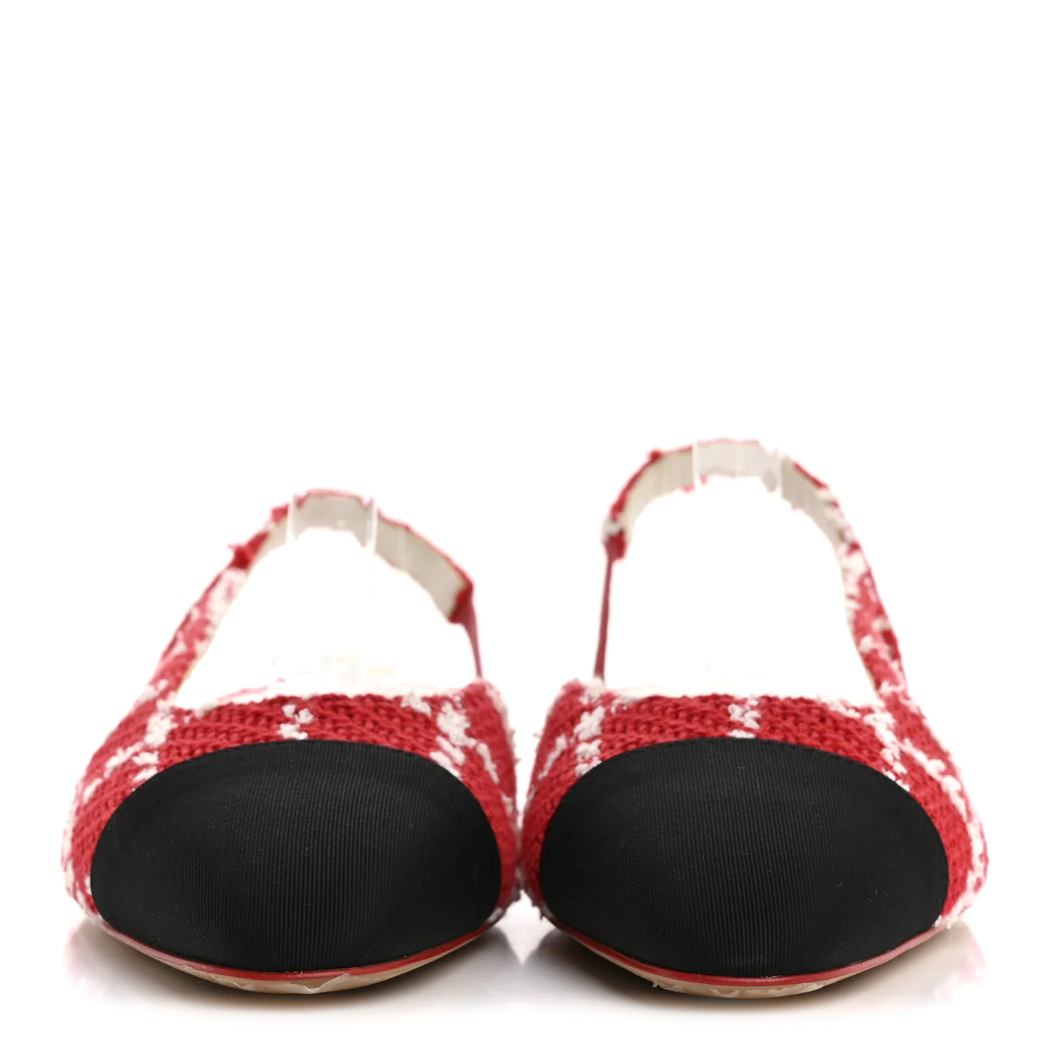 Tweed Grosgrain Cap Toe CC Slingback Flats 36 Red White - Image 3