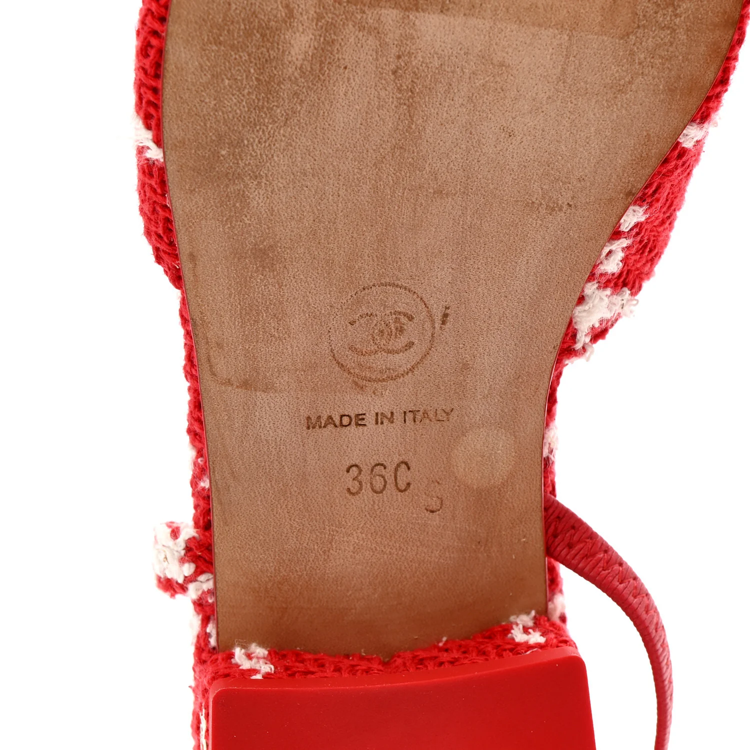 Tweed Grosgrain Cap Toe CC Slingback Flats 36 Red White - Image 7