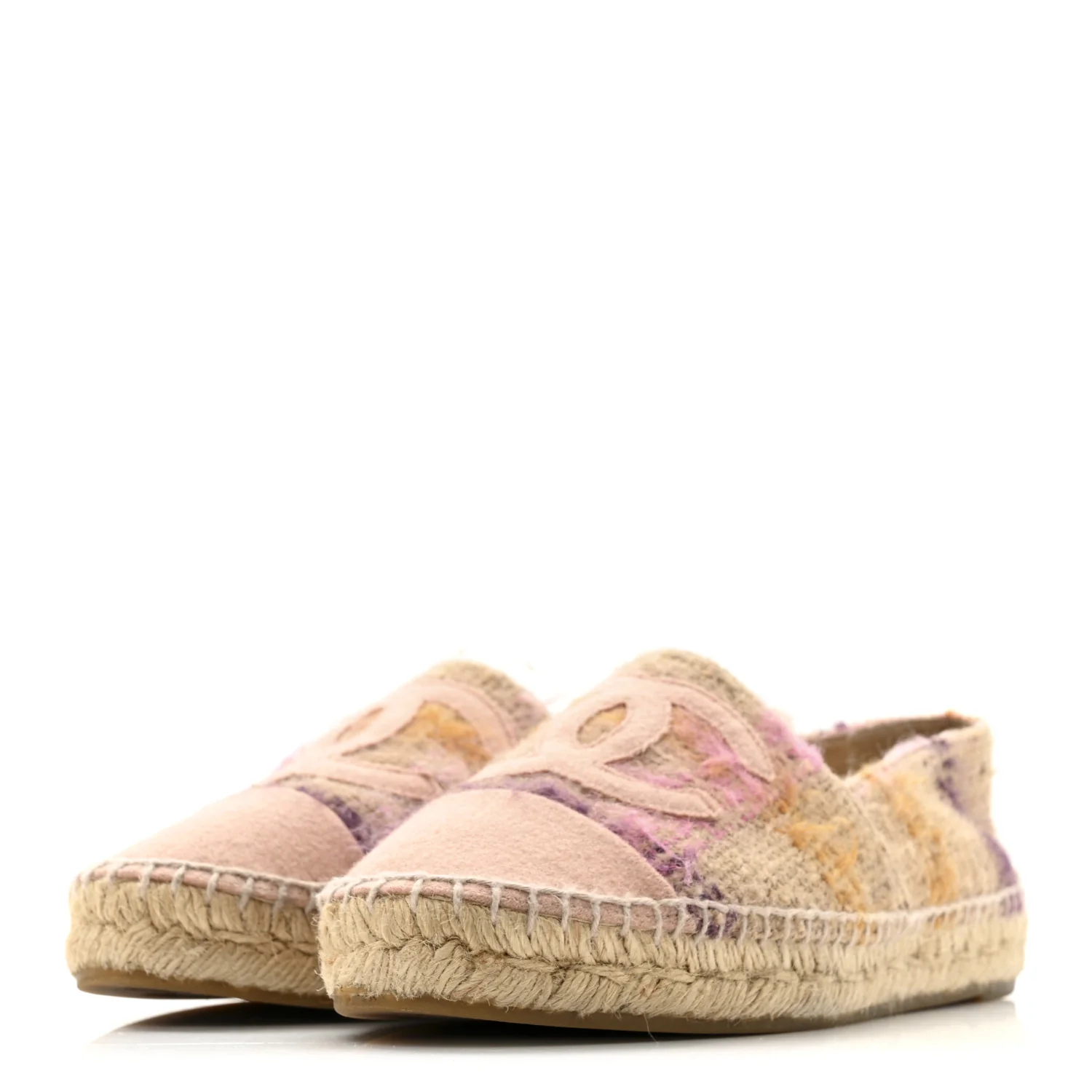 Tweed Grosgrain CC Espadrilles 38 Beige Pink Peach - Image 4