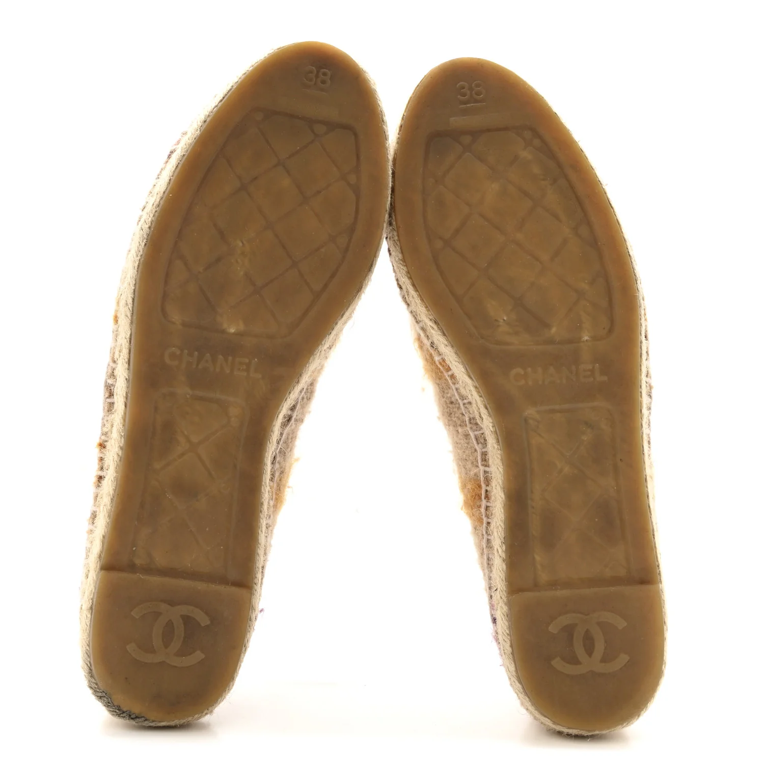Tweed Grosgrain CC Espadrilles 38 Beige Pink Peach - Image 6