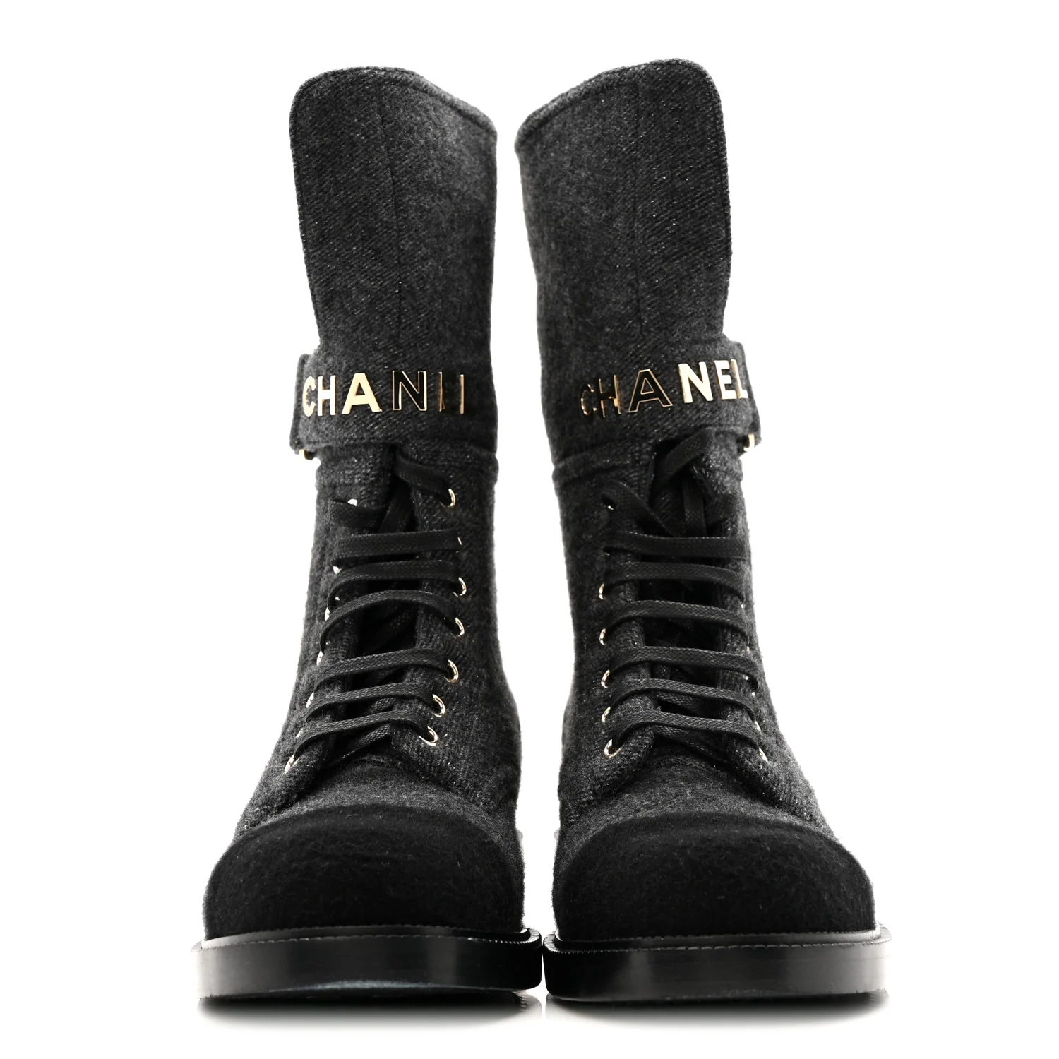 Tweed Lace Up Combat Boots 37.5 Dark Grey Black - Image 6