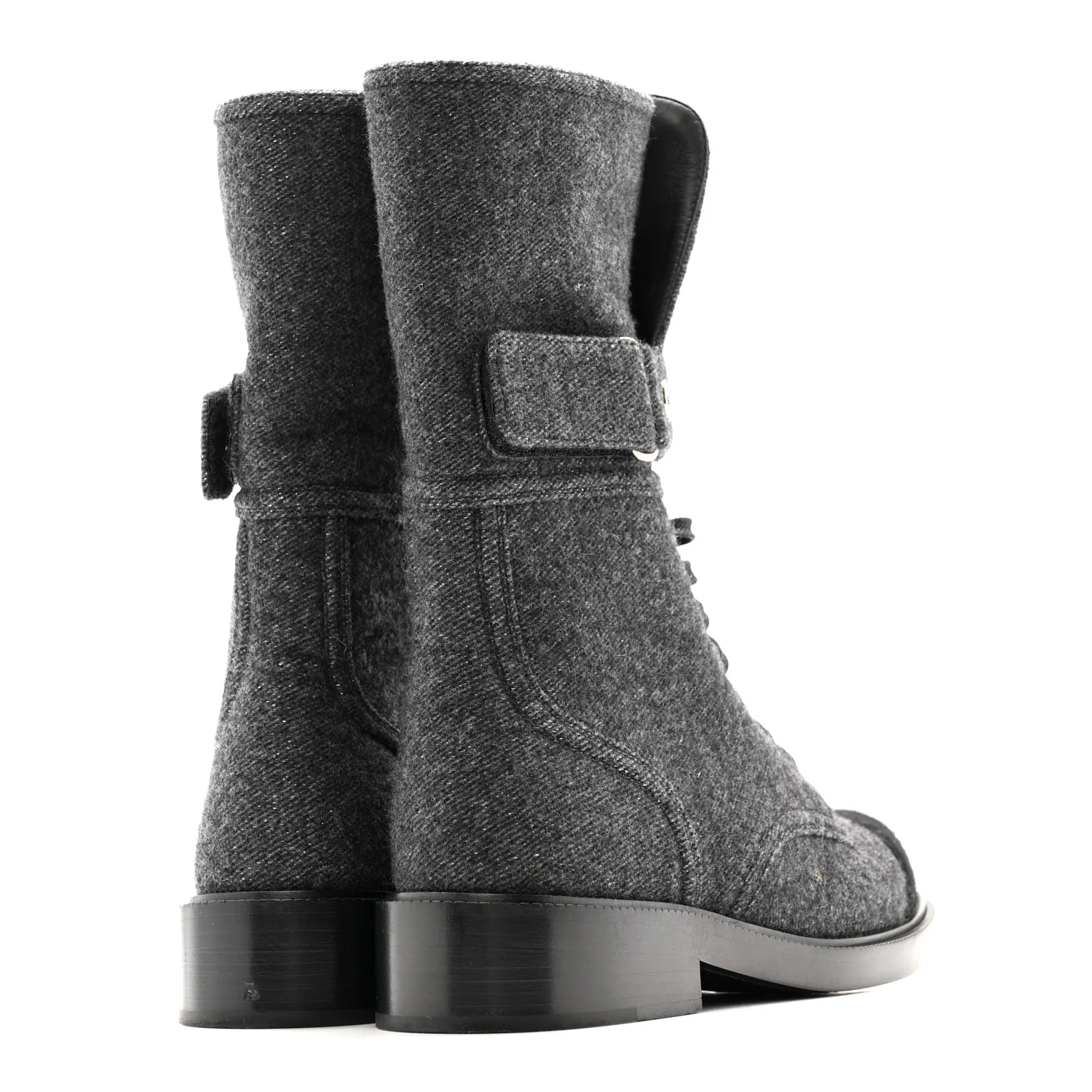 Tweed Lace Up Combat Boots 37.5 Dark Grey Black - Image 9