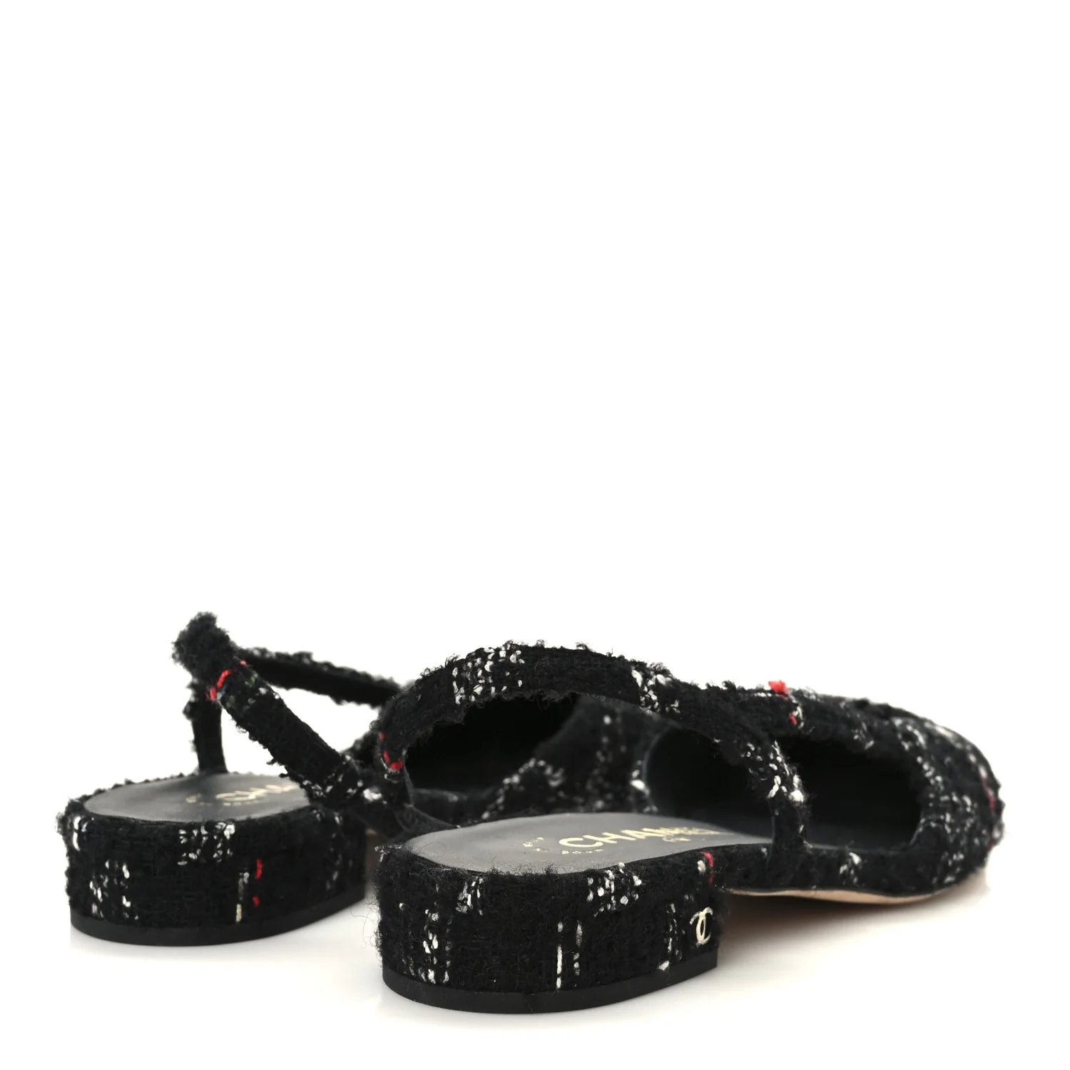 Tweed Lambskin Cap Toe CC Slingback Flats 39 Black White Multicolor - Image 5
