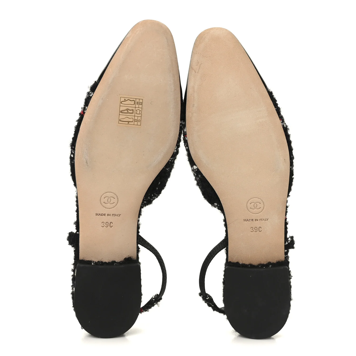 Tweed Lambskin Cap Toe CC Slingback Flats 39 Black White Multicolor - Image 6