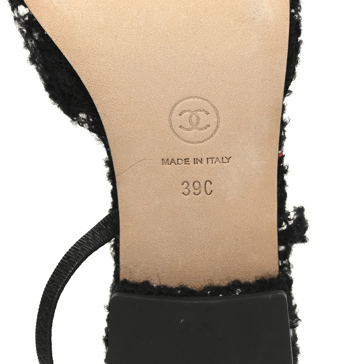 Tweed Lambskin Cap Toe CC Slingback Flats 39 Black White Multicolor - Image 8