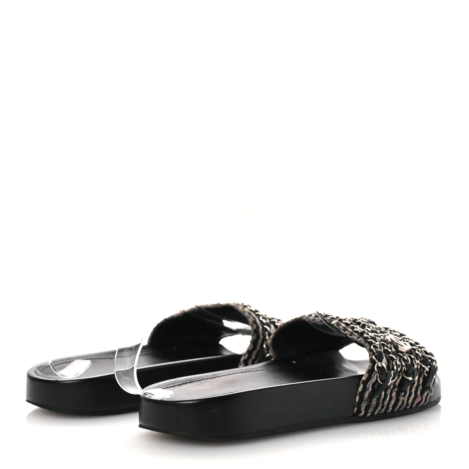 Tweed Lambskin Chain Flat Sandals 36 Black Multicolor - Image 5