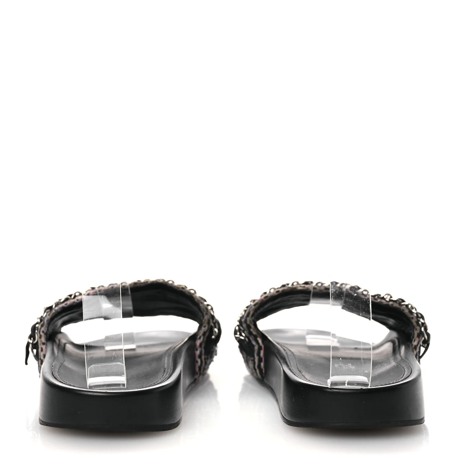Tweed Lambskin Chain Flat Sandals 36 Black Multicolor - Image 6