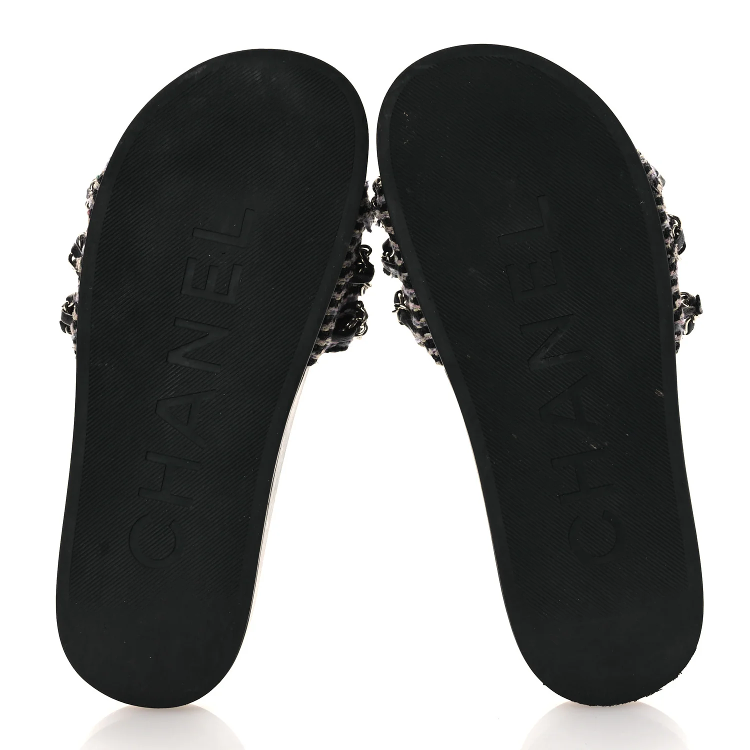 Tweed Lambskin Chain Flat Sandals 36 Black Multicolor - Image 7