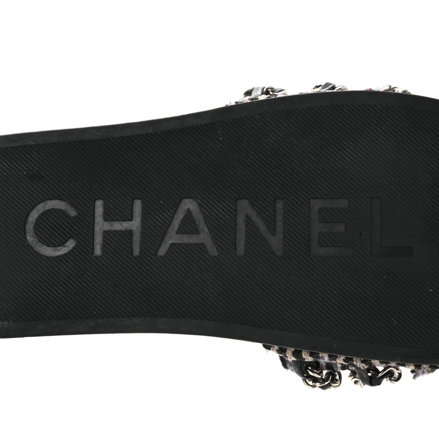 Tweed Lambskin Chain Flat Sandals 36 Black Multicolor - Image 8