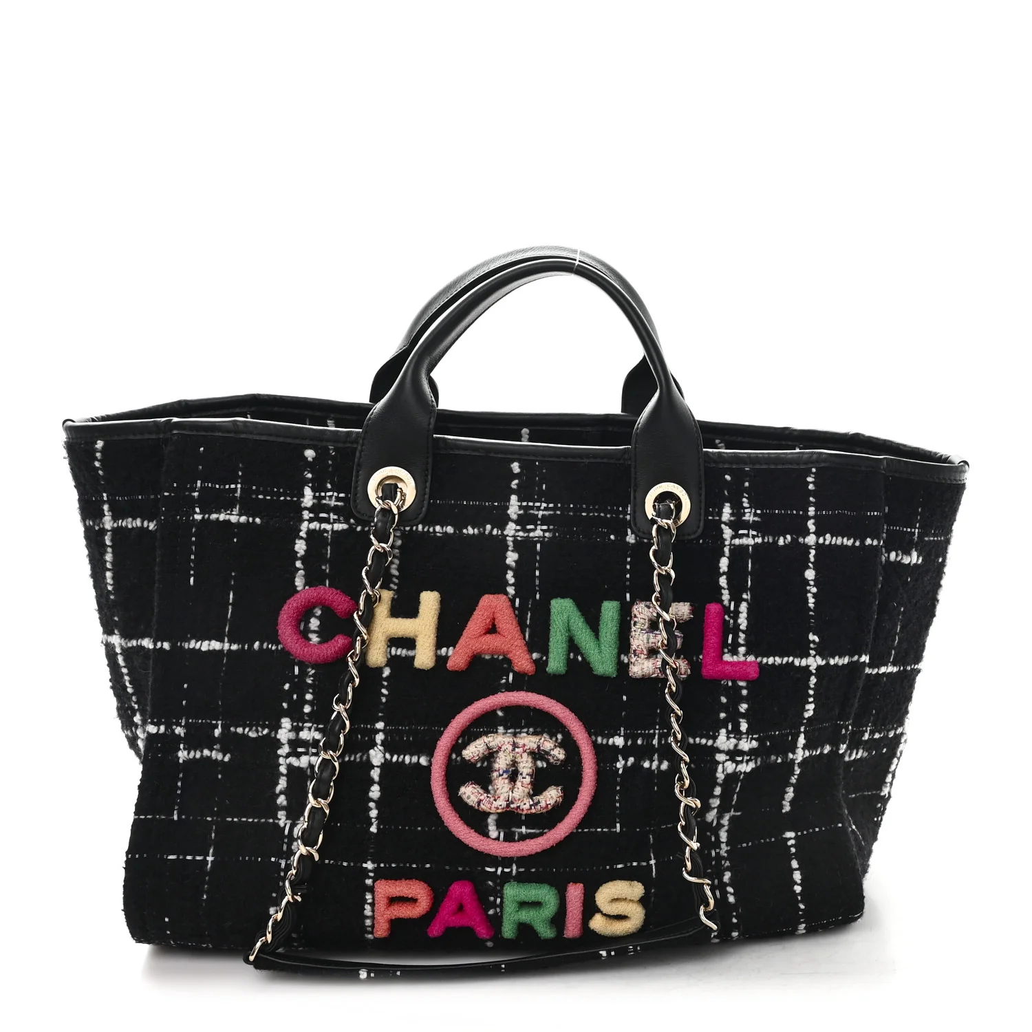 Tweed Medium Deauville Tote Black White Multicolor