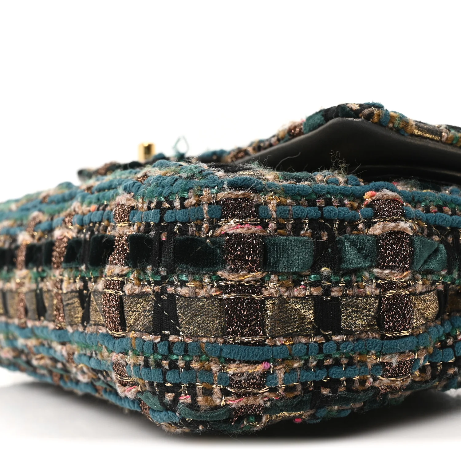 Tweed Metallic Lambskin Quilted Egyptian Double Flap Multicolor Gold - Image 10