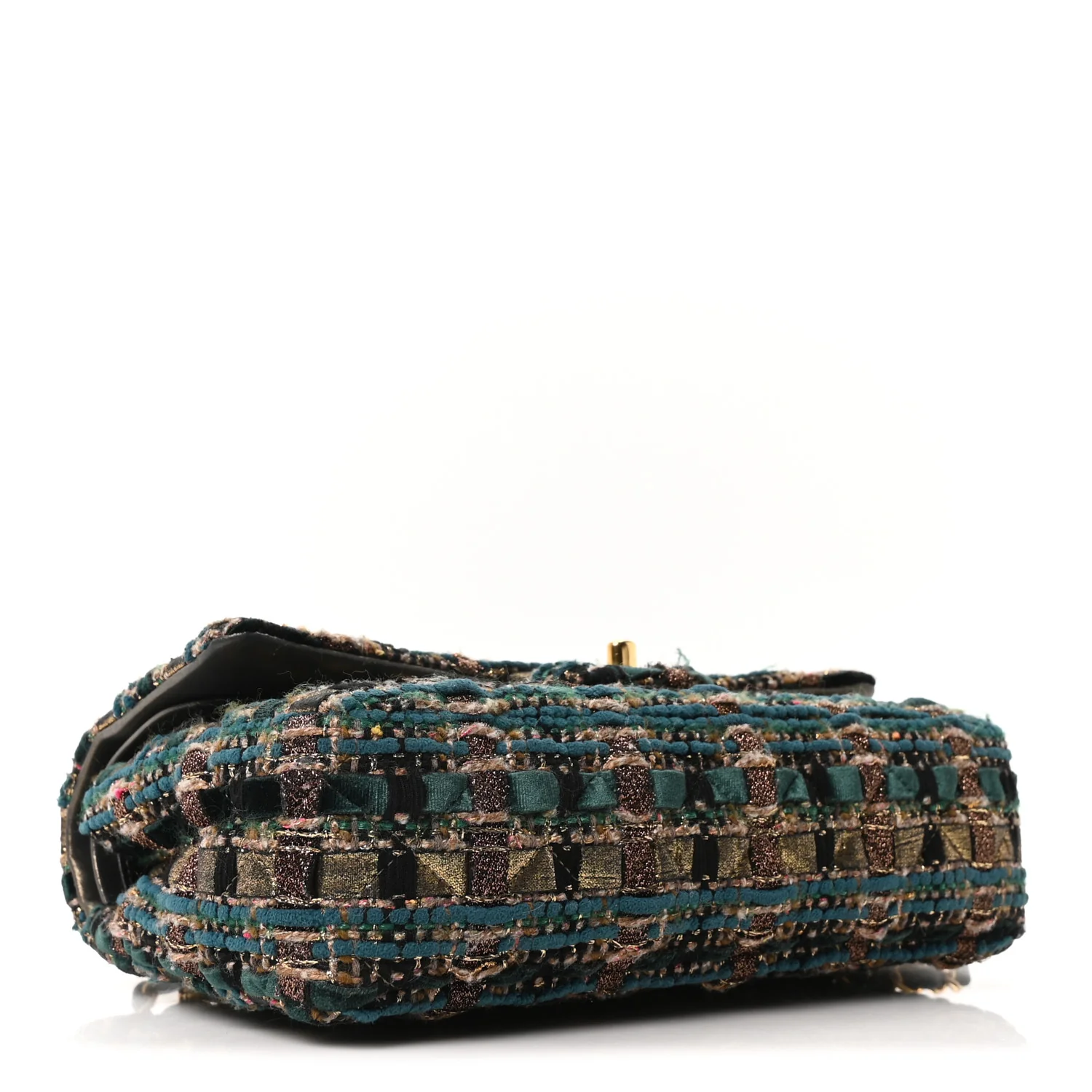 Tweed Metallic Lambskin Quilted Egyptian Double Flap Multicolor Gold - Image 4