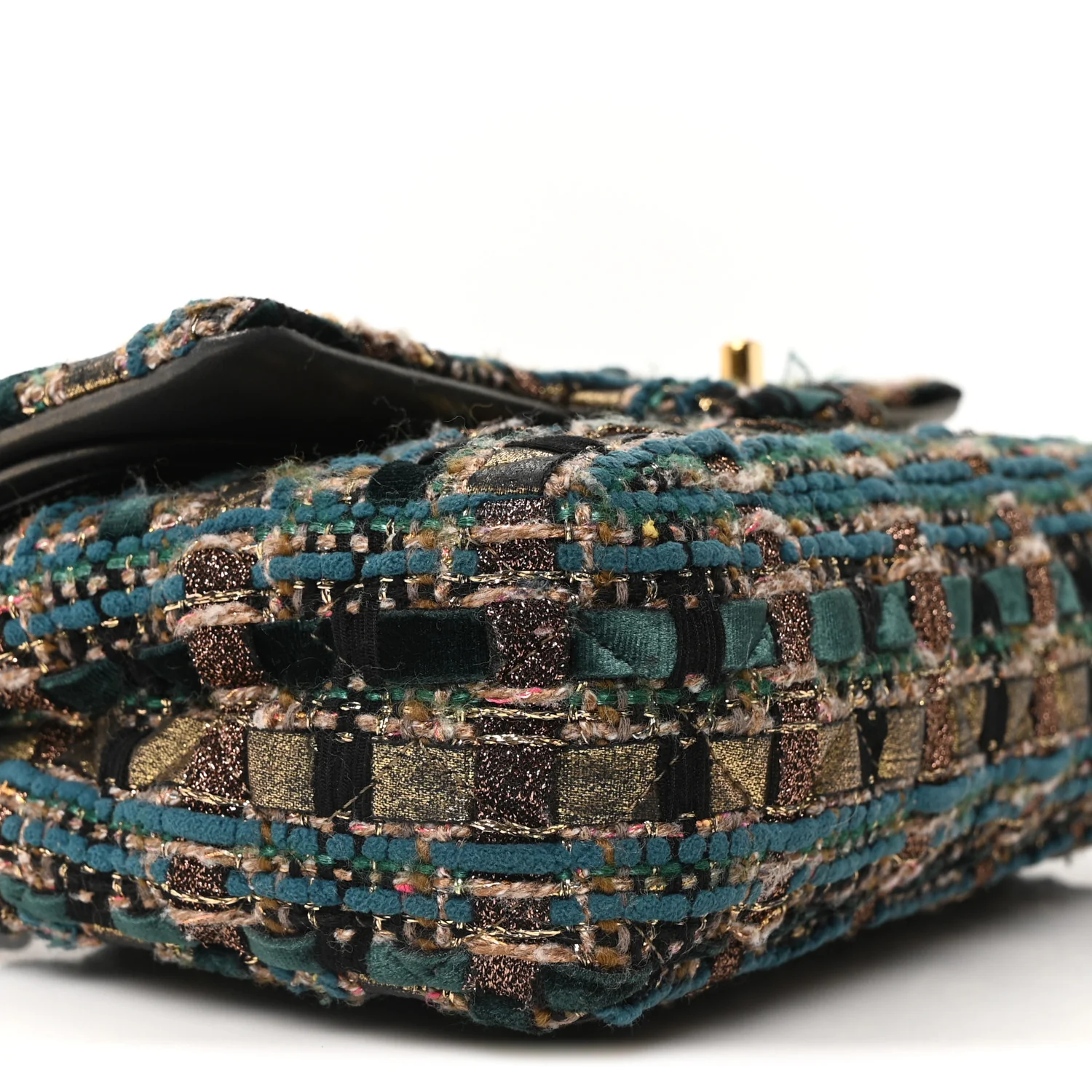 Tweed Metallic Lambskin Quilted Egyptian Double Flap Multicolor Gold - Image 9