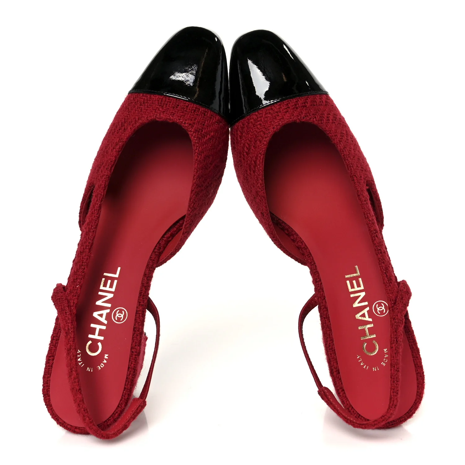 Tweed Patent Cap Toe CC Slingback Pumps 38.5 Red Black - Image 2