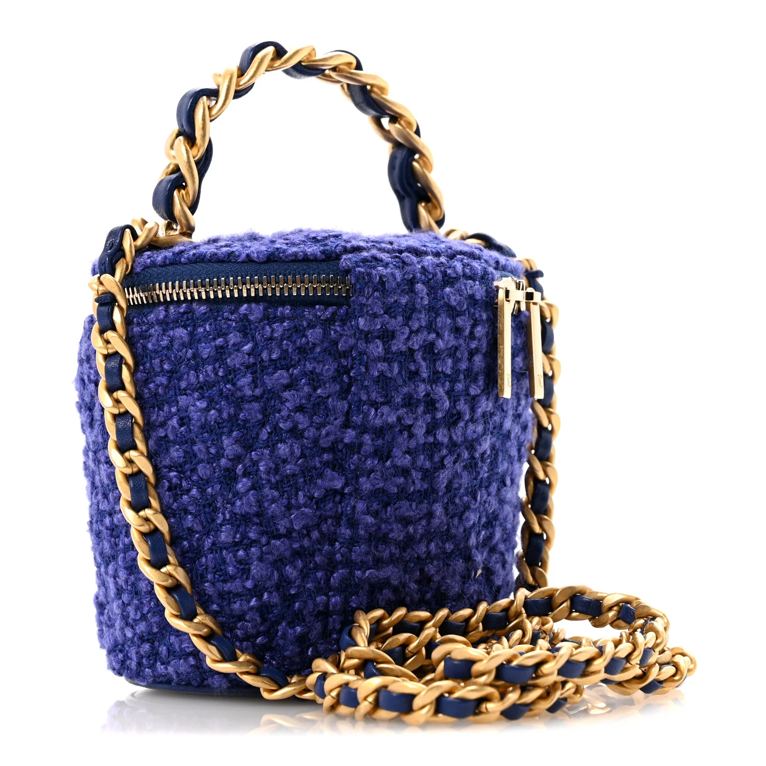 Tweed Quilted Afternoon Tea Top Handle Vanity Case With Chain Purple - Image 3