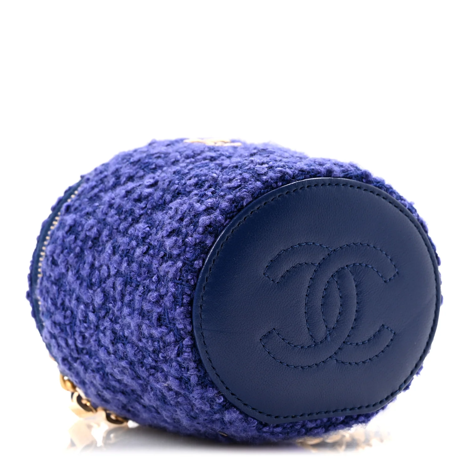 Tweed Quilted Afternoon Tea Top Handle Vanity Case With Chain Purple - Image 4