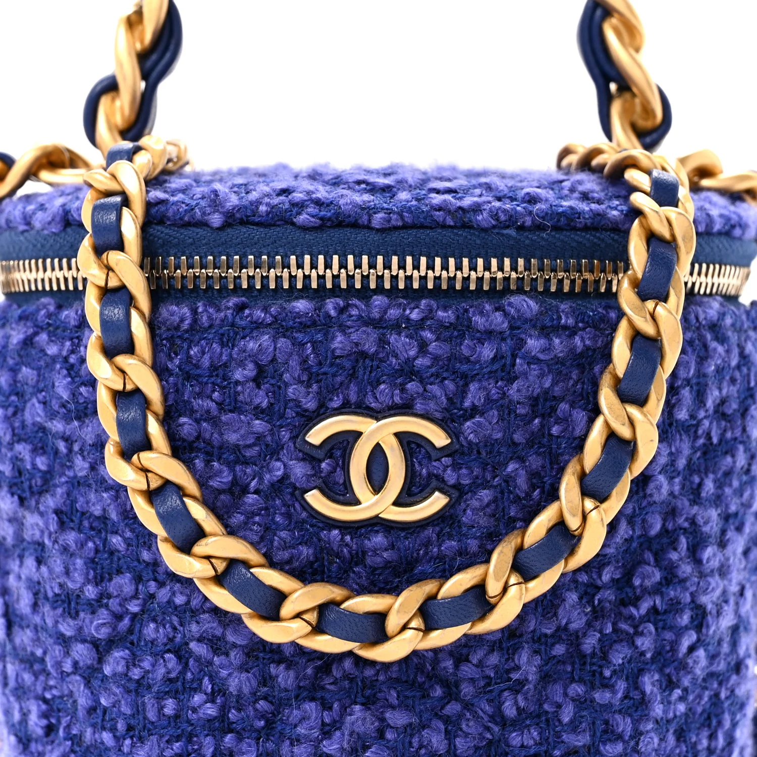 Tweed Quilted Afternoon Tea Top Handle Vanity Case With Chain Purple - Image 8