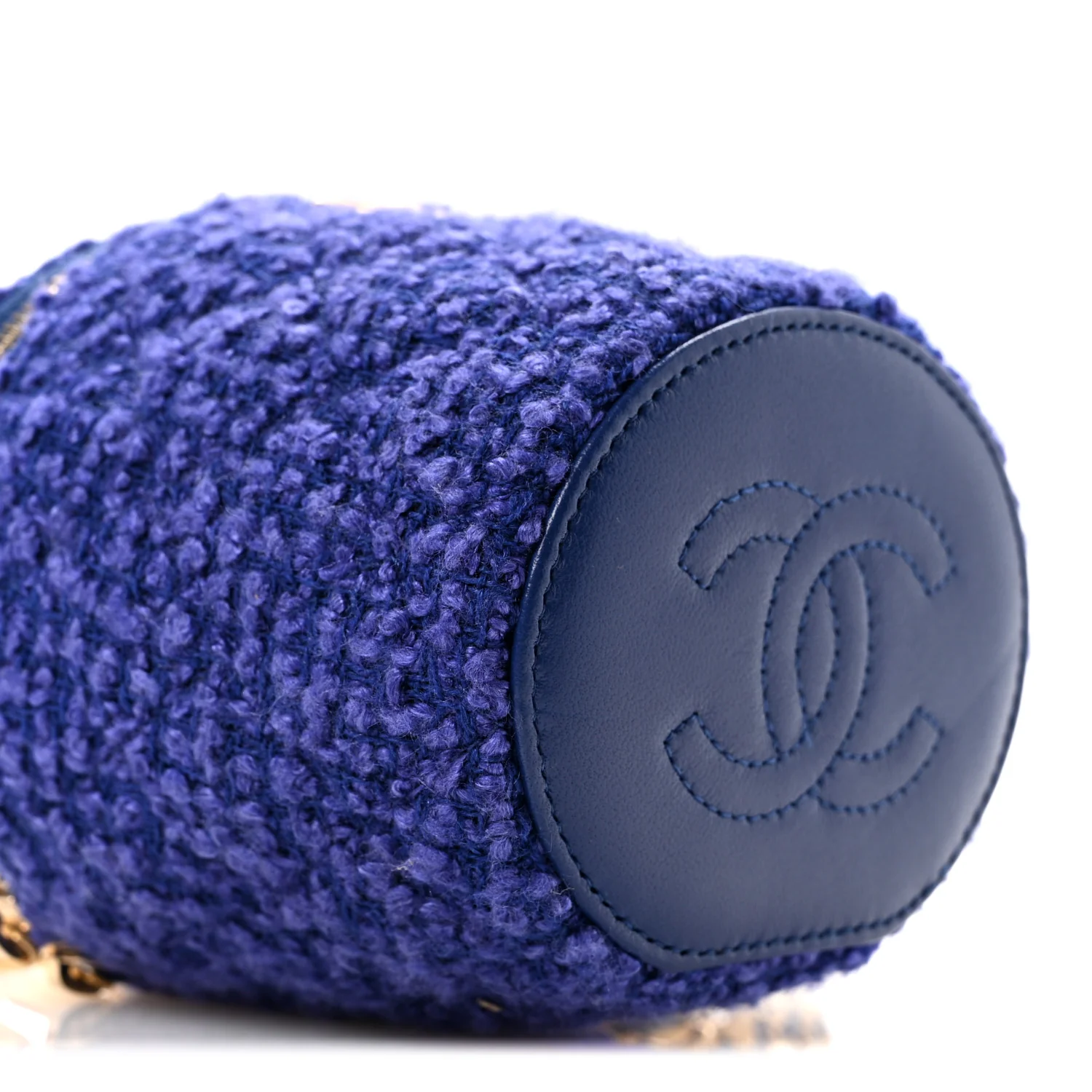 Tweed Quilted Afternoon Tea Top Handle Vanity Case With Chain Purple - Image 9
