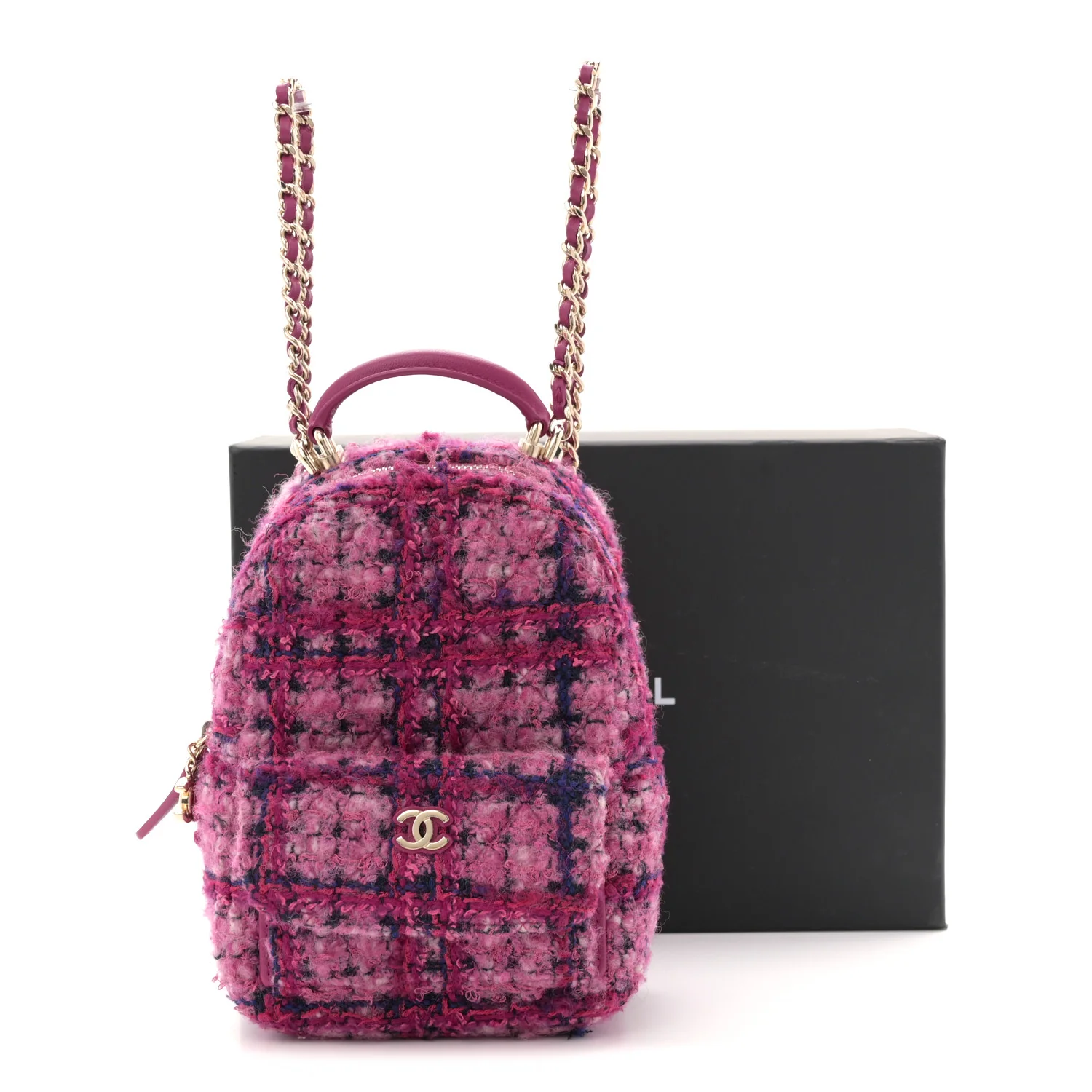 Tweed Quilted CC Mini Classic Backpack Fuchsia Navy - Image 12