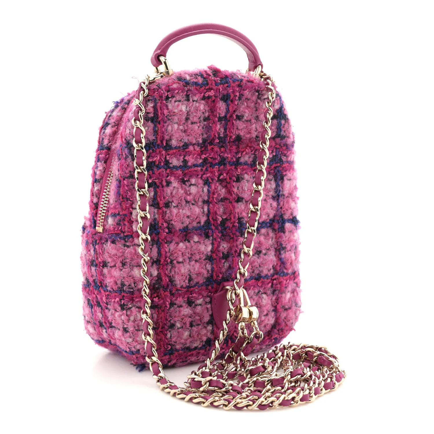 Tweed Quilted CC Mini Classic Backpack Fuchsia Navy - Image 3